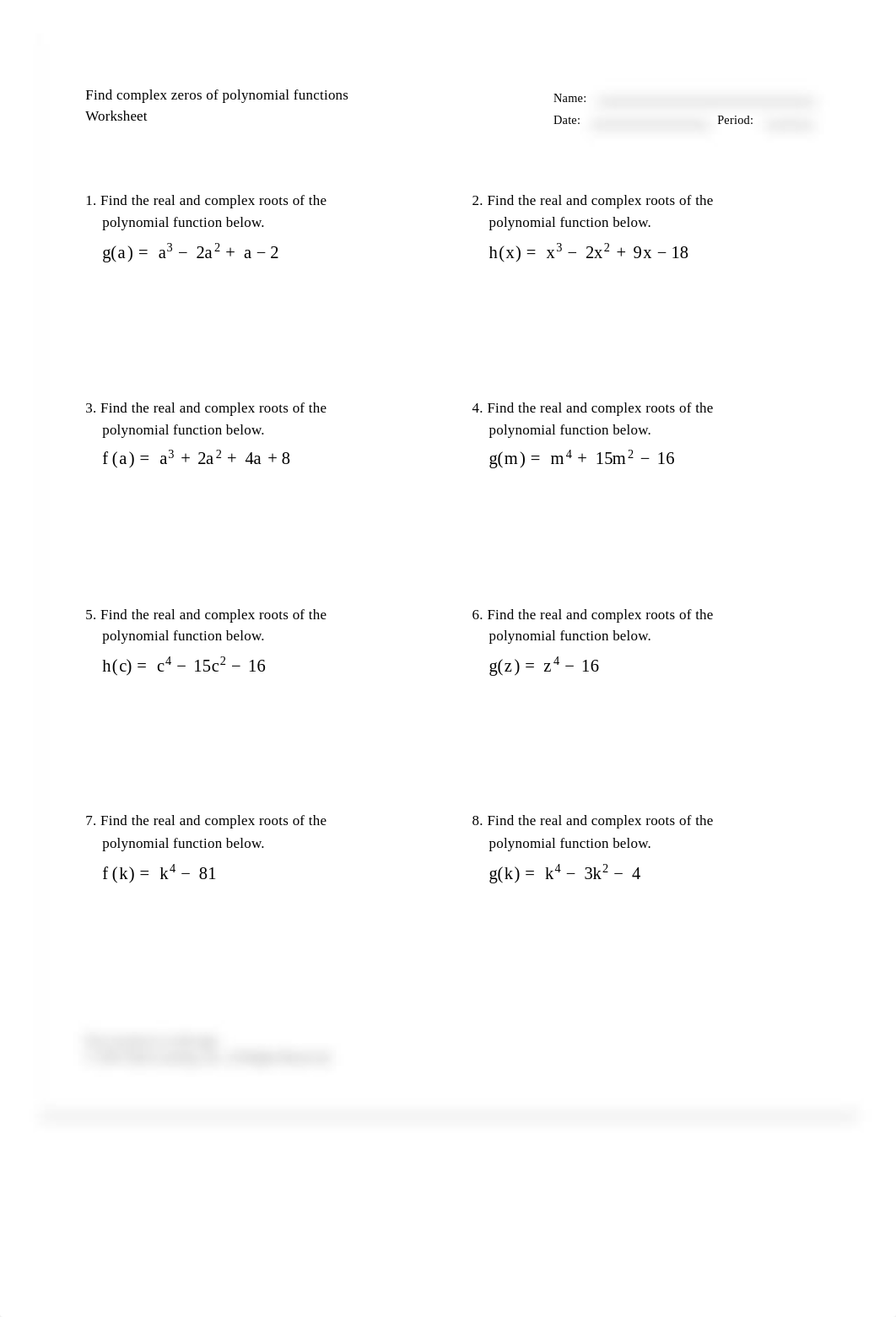 Find Complex Zeros Of Polynomial Functions - Worksheet KEY.pdf_drhs50nq87y_page1