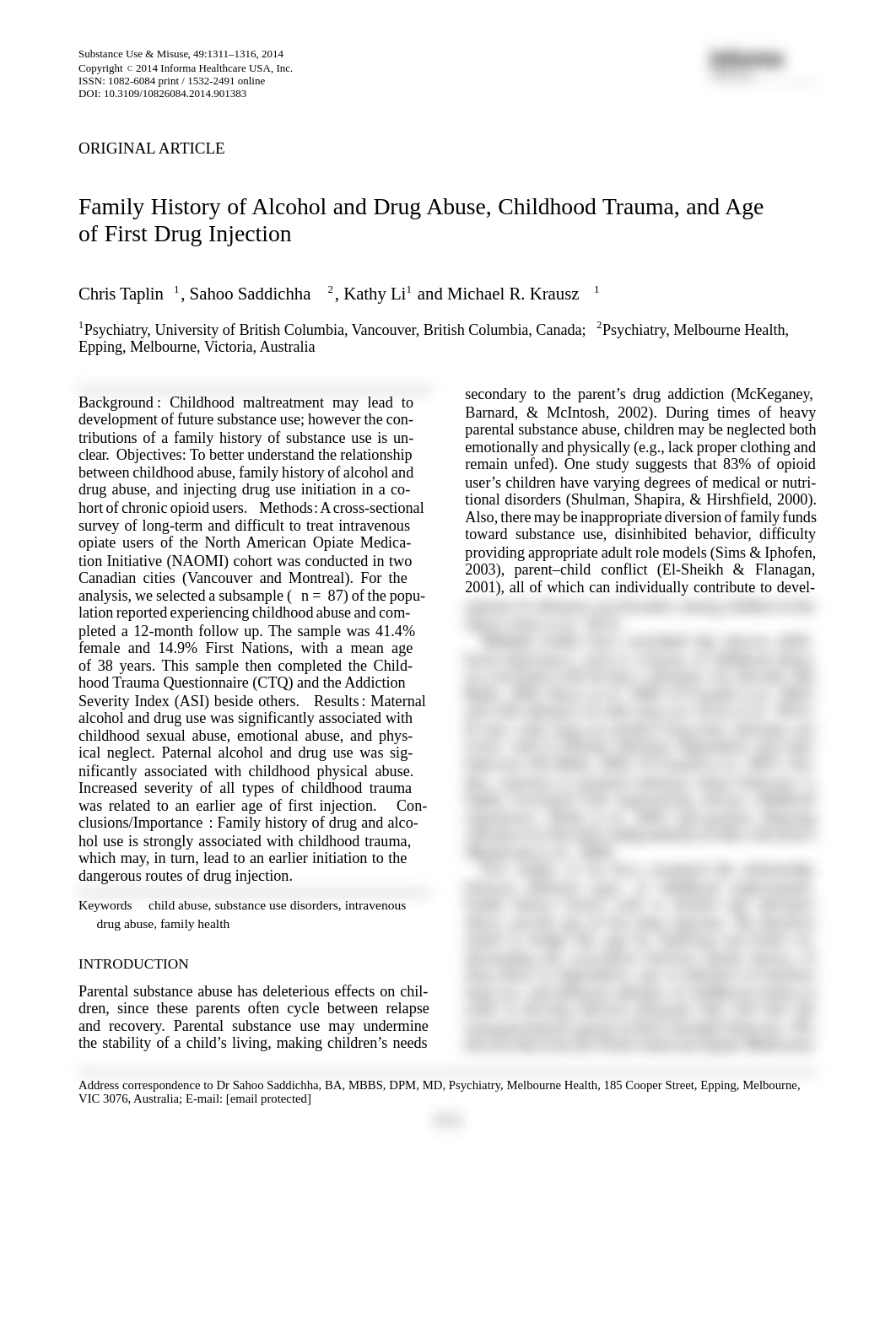 Family History of Alcohol and Drug Abuse, Childhood Trauma, and Age of First Drug Injection.pdf_drhusn9dt8f_page1