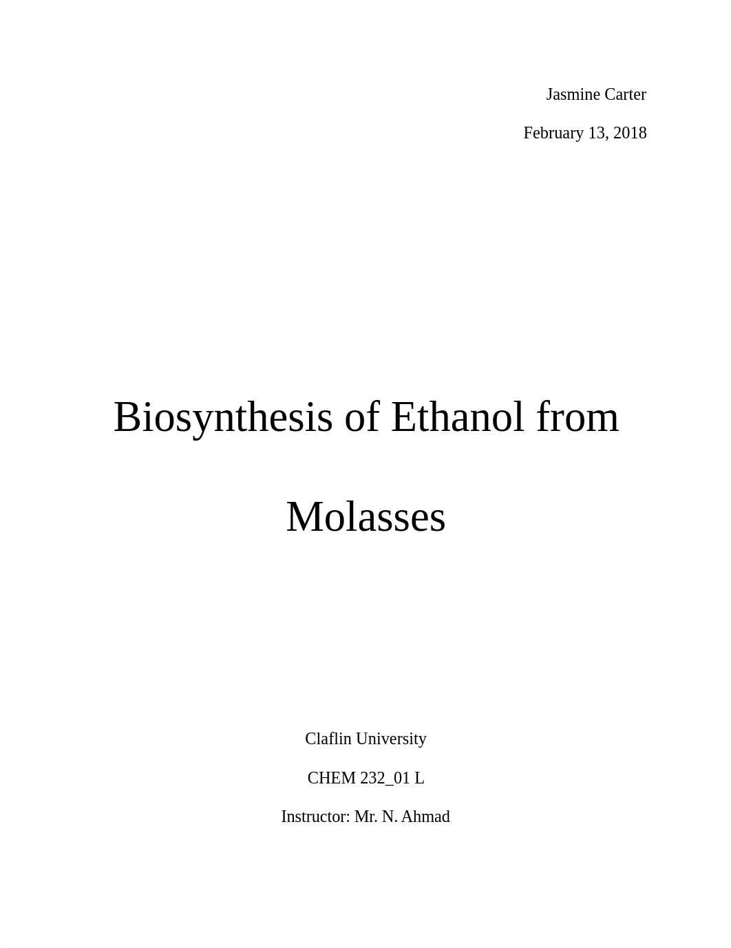 Biosynthesis of Ethanol from Molasses Lab Report.docx_dri0cndrnr5_page1