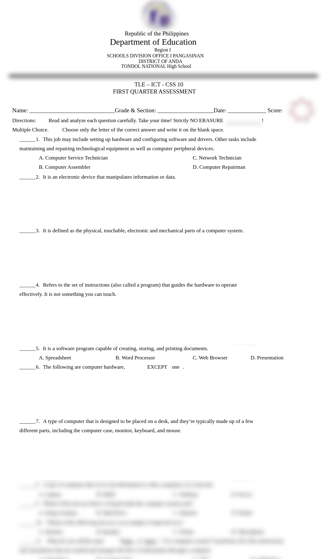 Grade 10 TLE - First Quarter Exam.docx_dri3wk75epl_page1