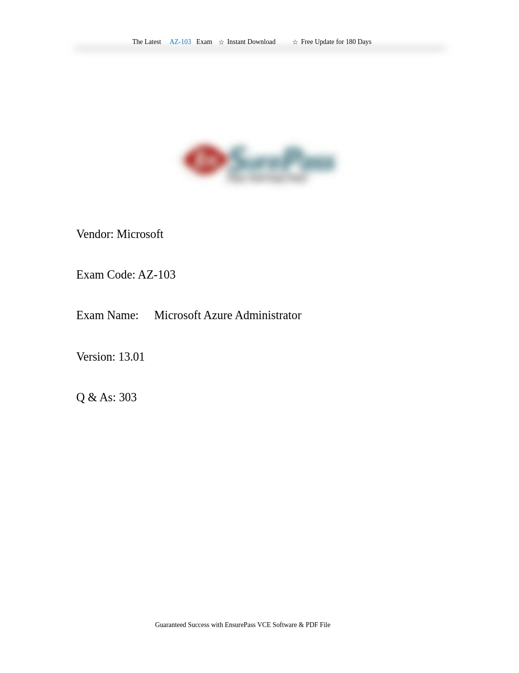 EnsurePass AZ-103 Exam Real Dumps Microsoft Azure Administrator.pdf_drioe2lcado_page1