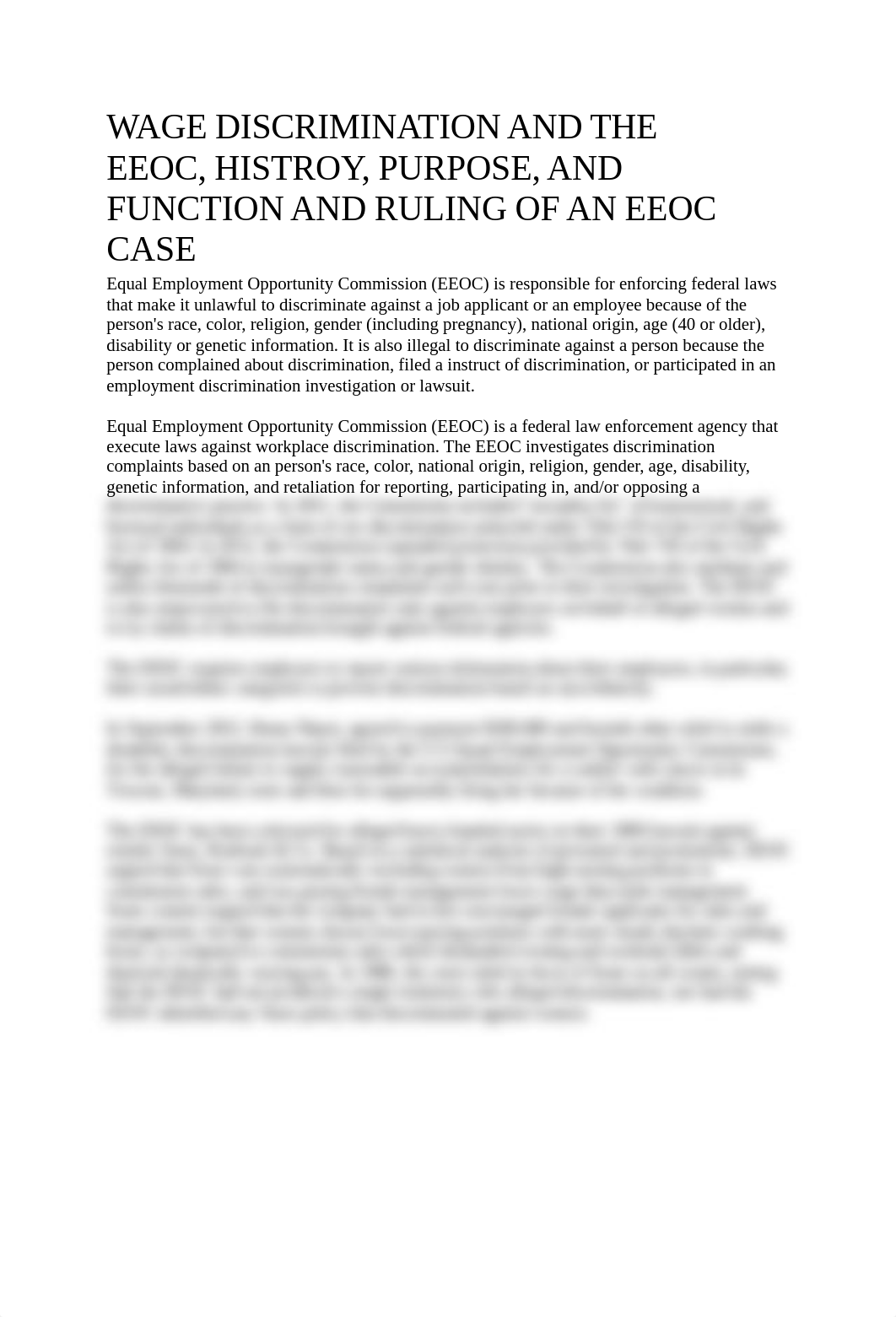 WAGE DISCRIMINATION AND THE EEOC, HISTROY, PURPOSE, AND FUNCTION AND RULING OF AN EEOC CASE_drj99zbrq69_page1