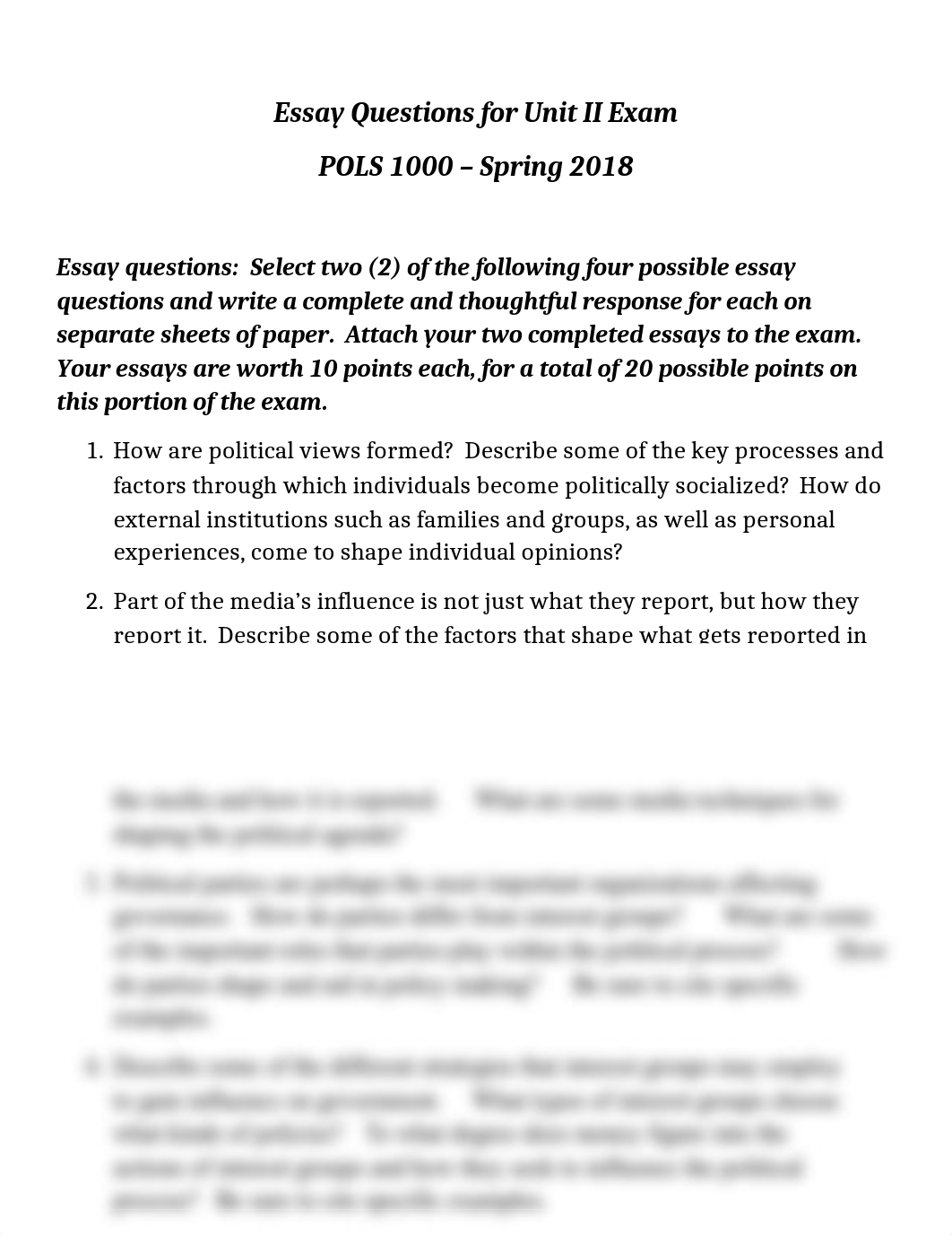 Essay Questions for Unit II Exam - POLS 1000 - Spring 2018.doc_drkowm6yzx6_page1