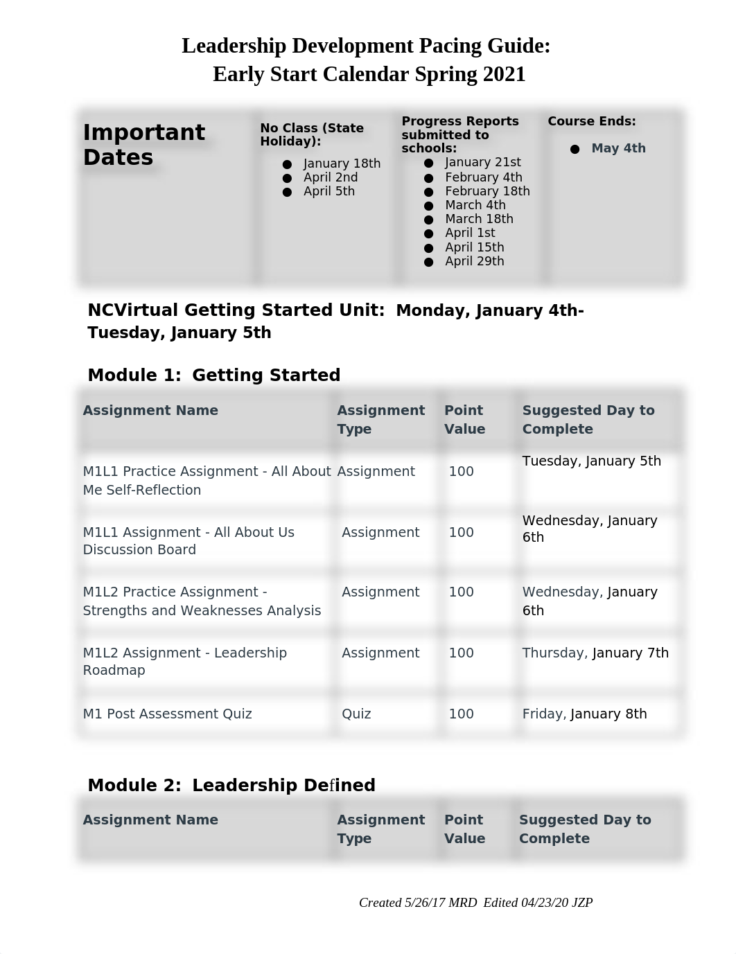 Leadership Development Pacing Guide Early Start Spring 2021.docx_drkqaspoyr0_page1