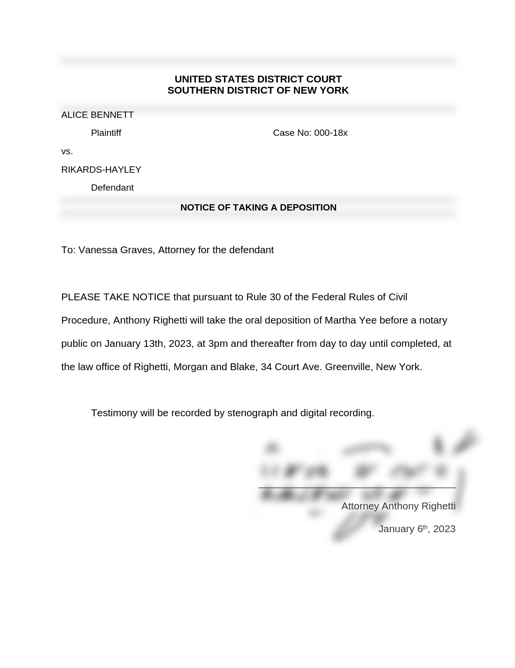 Bennett Notice of Deposition and Subpeona .docx_drlf4d8a9wj_page1