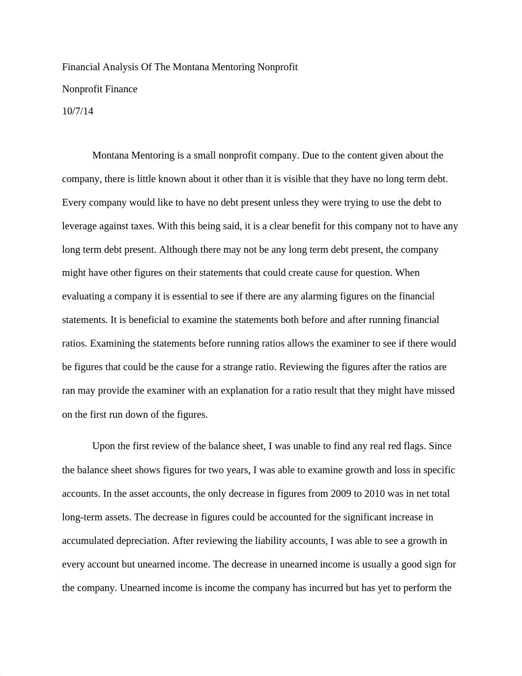 Financial Analysis Of The Montana Mentoring Nonprofit Essay_drm5032oq1e_page1