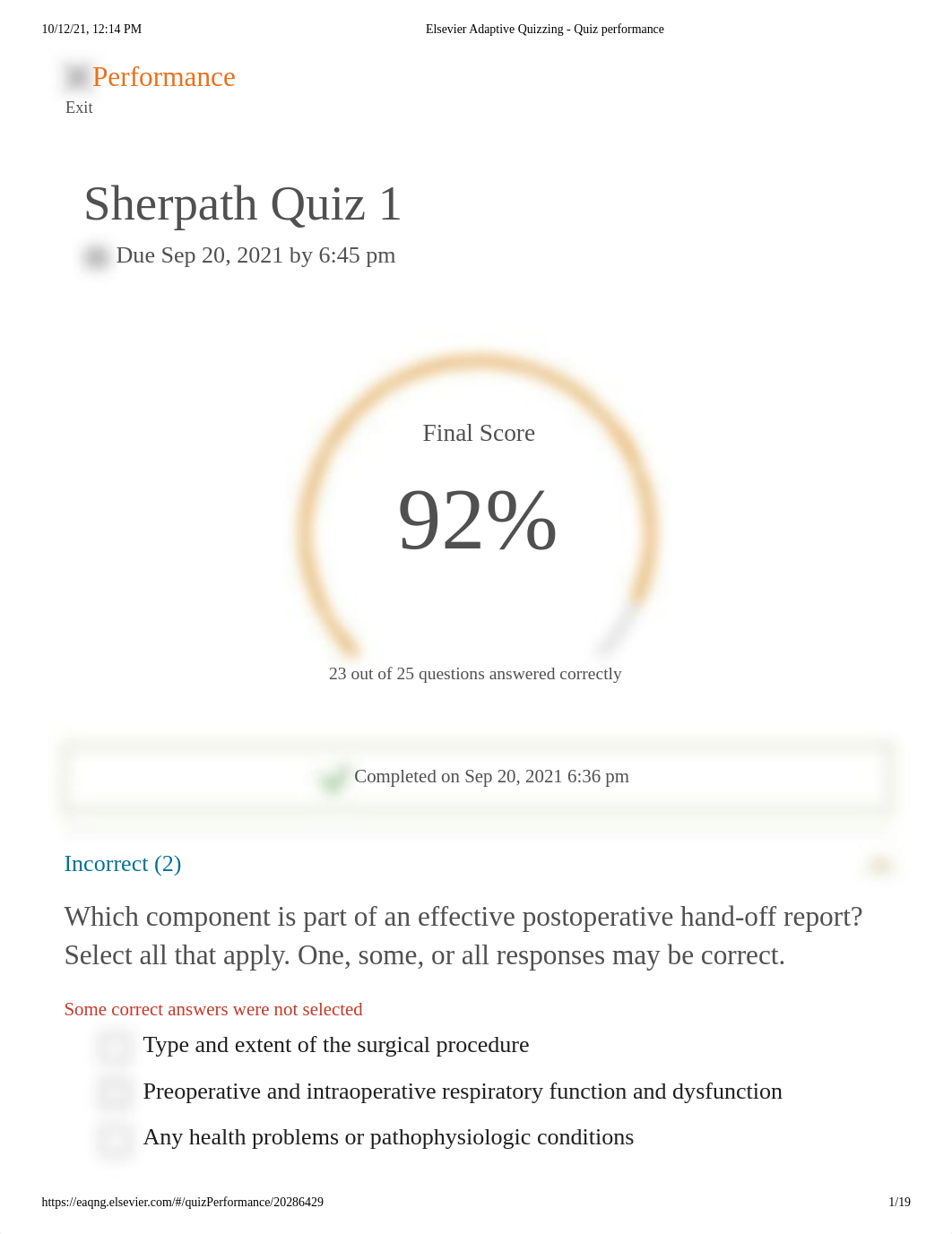 Elsevier Adaptive Quizzing - Quiz performance.pdf_drnn39j7huo_page1