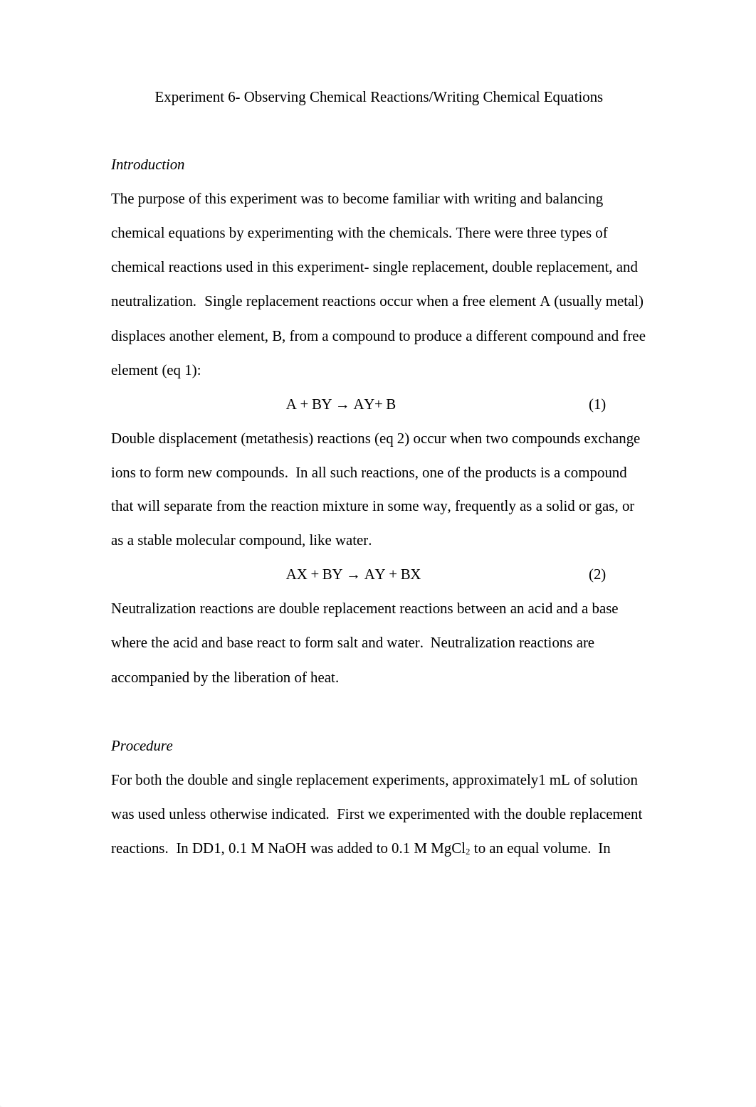 Report #5 Observing Chemical Reactions/Writing Chemical Equations_drolhx2cx71_page1