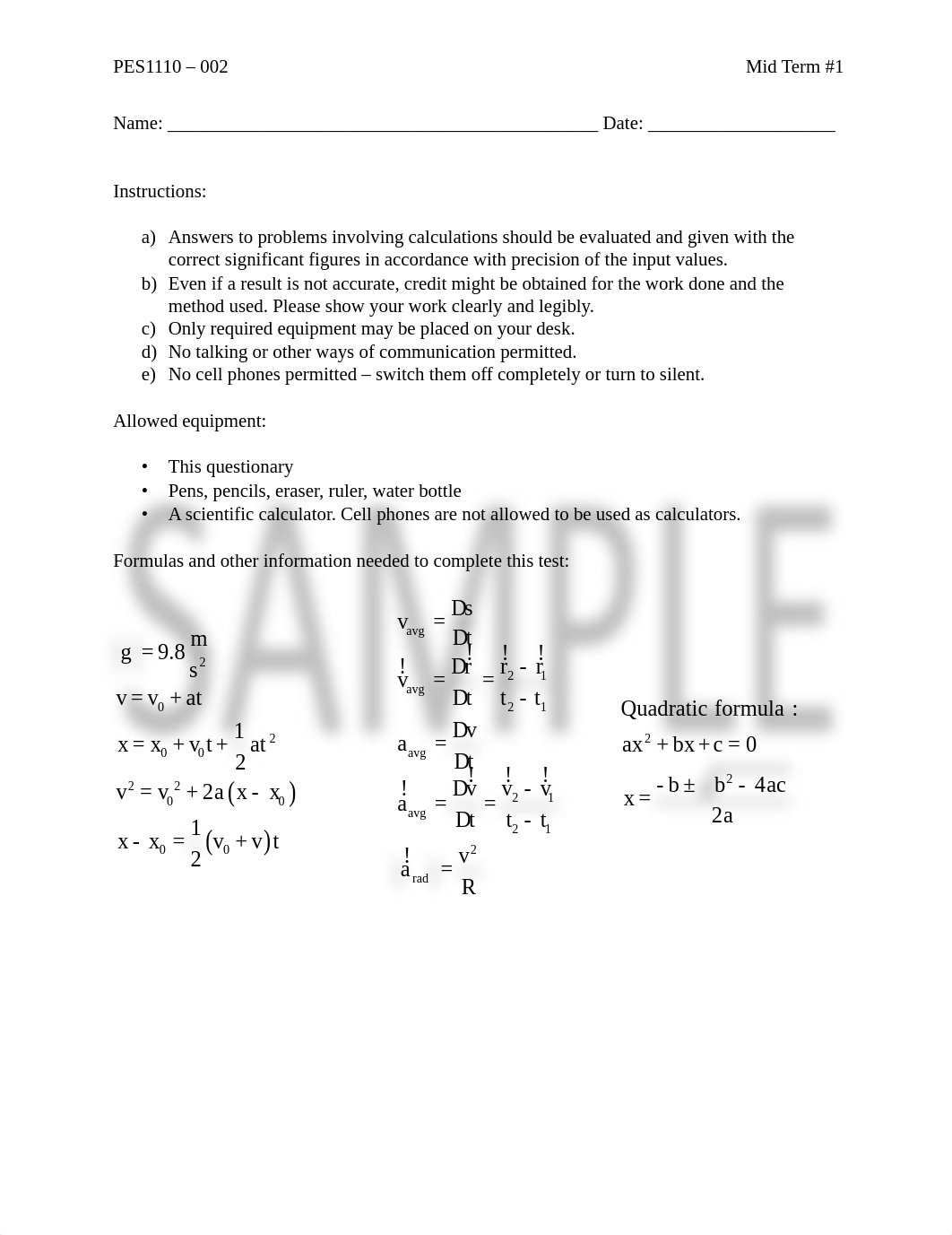 Physics 1 Sample Test - Mid Term 1.pdf_drpjkjq0rlv_page1