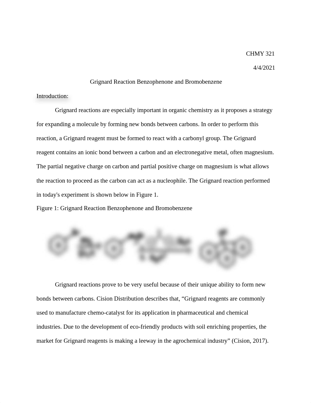 Grignard Reaction benzophenone and bromobenzene Lab Report (2).pdf_drpp8v1nr3v_page1