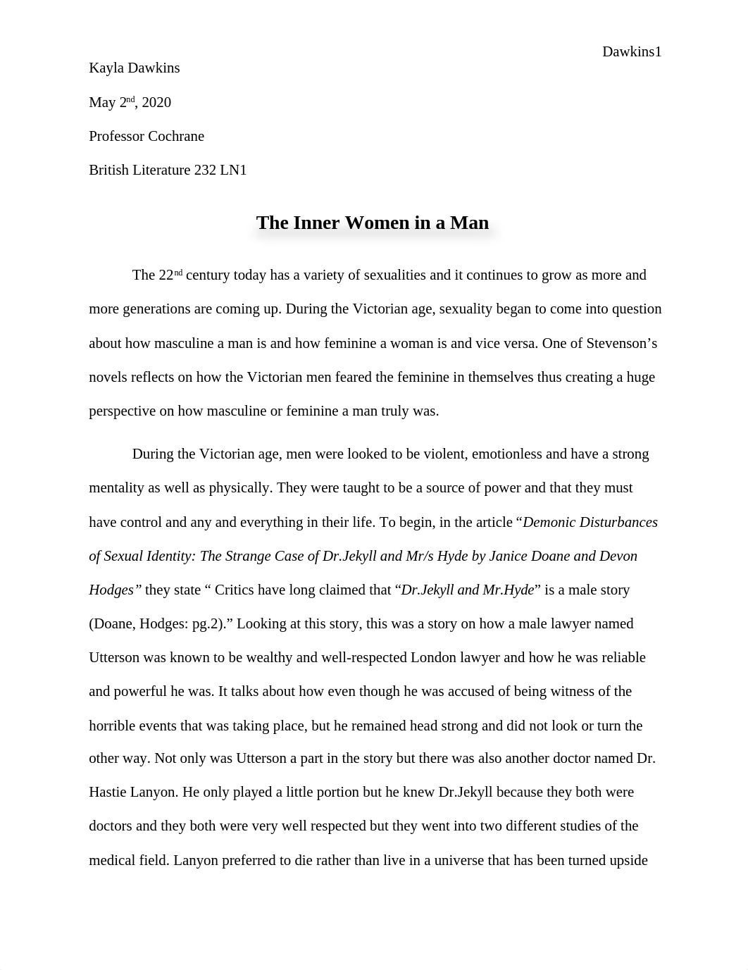 The Inner Women in a Man, Paper #2,Kayla Dawkins.docx_drpwmcqodfx_page1