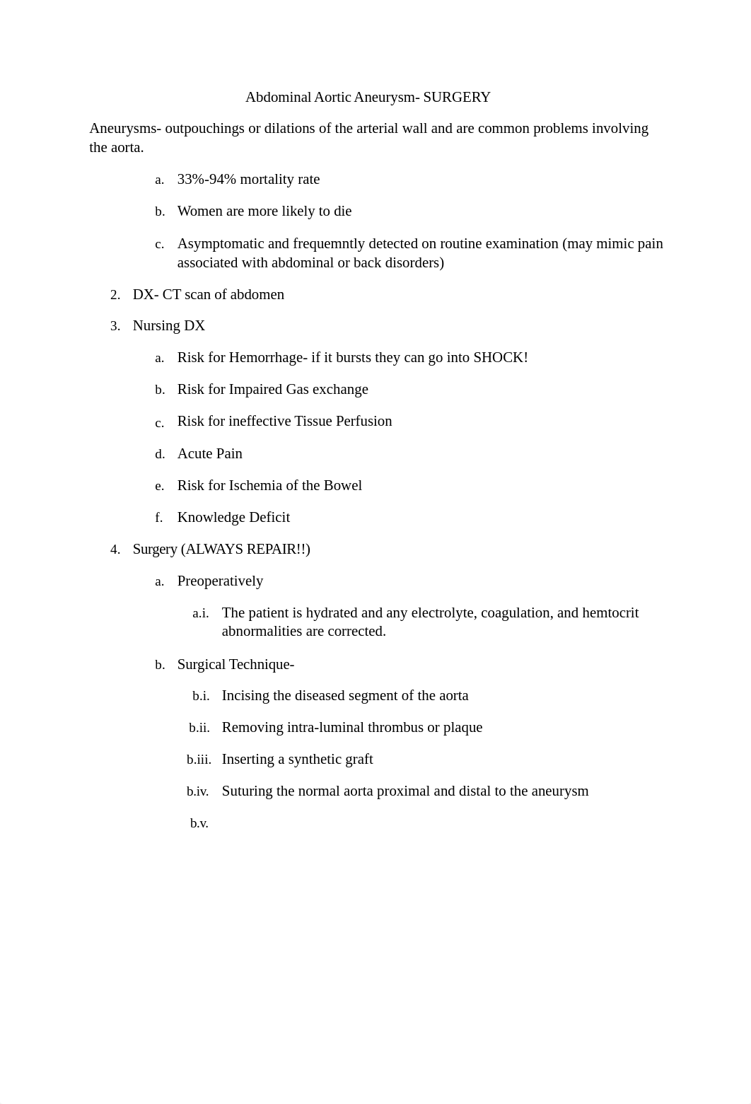 Abdominal Aortic Aneurysm Surgery - Notes_drqcn17floz_page1