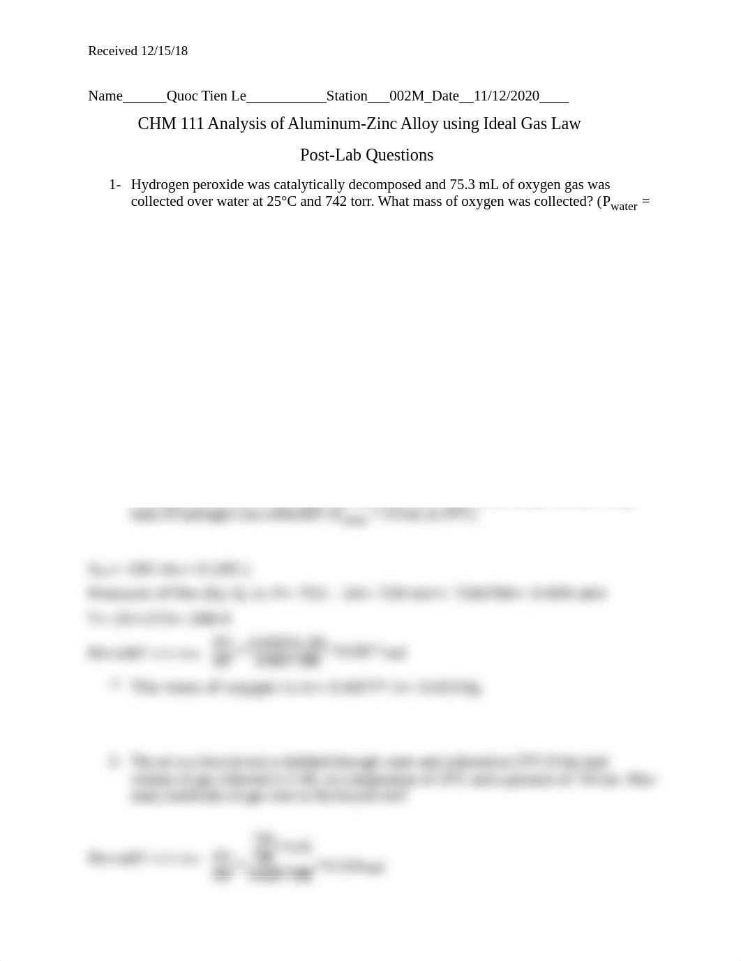 Post Lab - CHM 111 Analysis of Aluminum-Zinc Alloy using Ideal Gas Law.docx_drrvwh9gzs6_page1