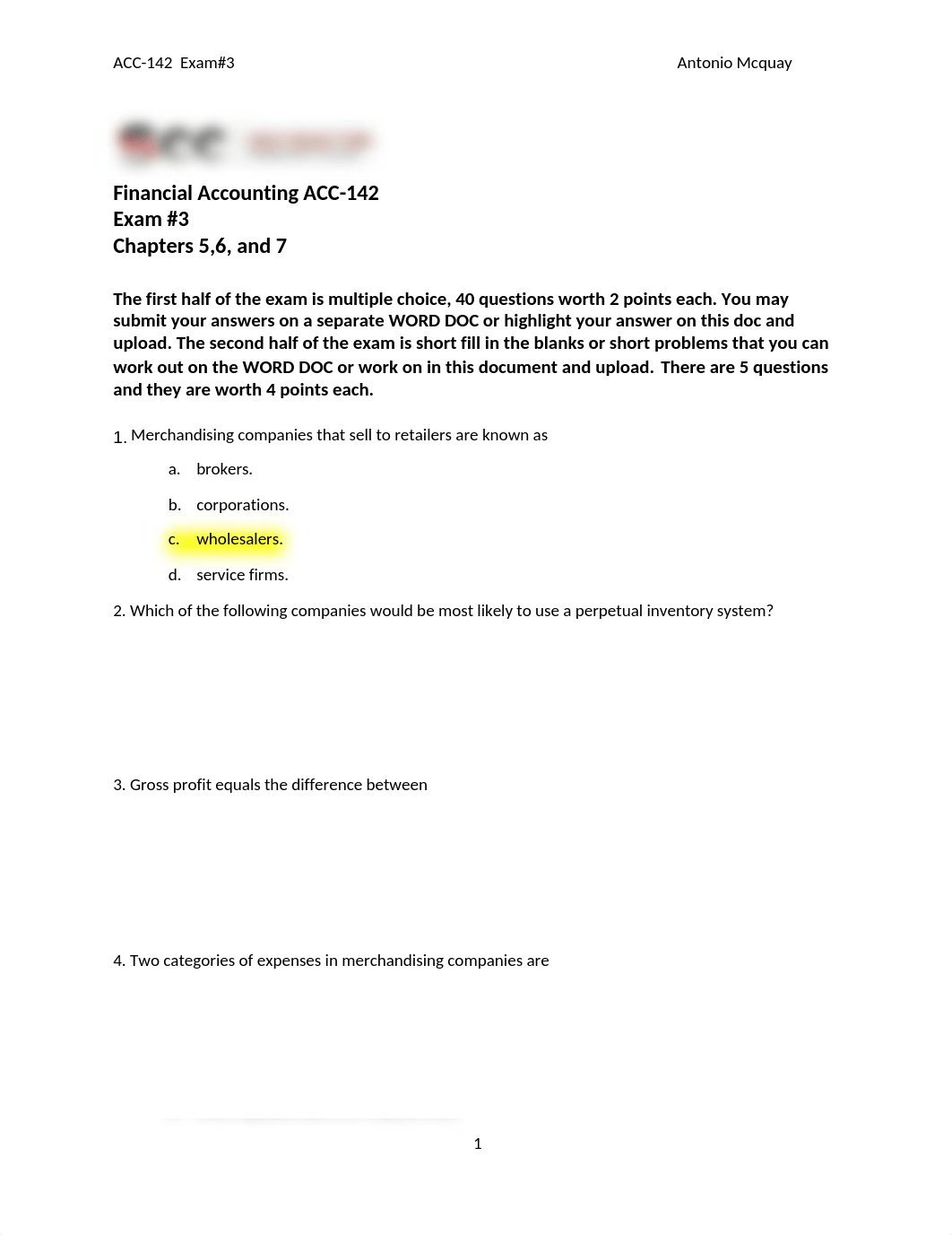 ACC - 142 Exam #3 Antonio Mcquay.docx_drs8l5xj5fn_page1