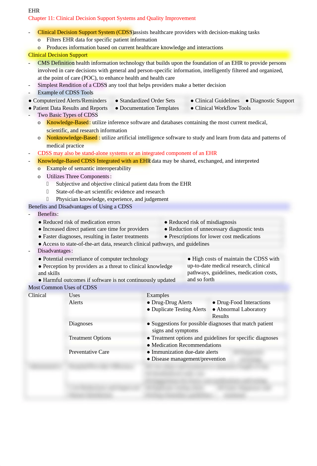 Chapter 11 Notes - Clinical Decision Support Systems and Quality Improvement.docx_drsw3xhyib5_page1