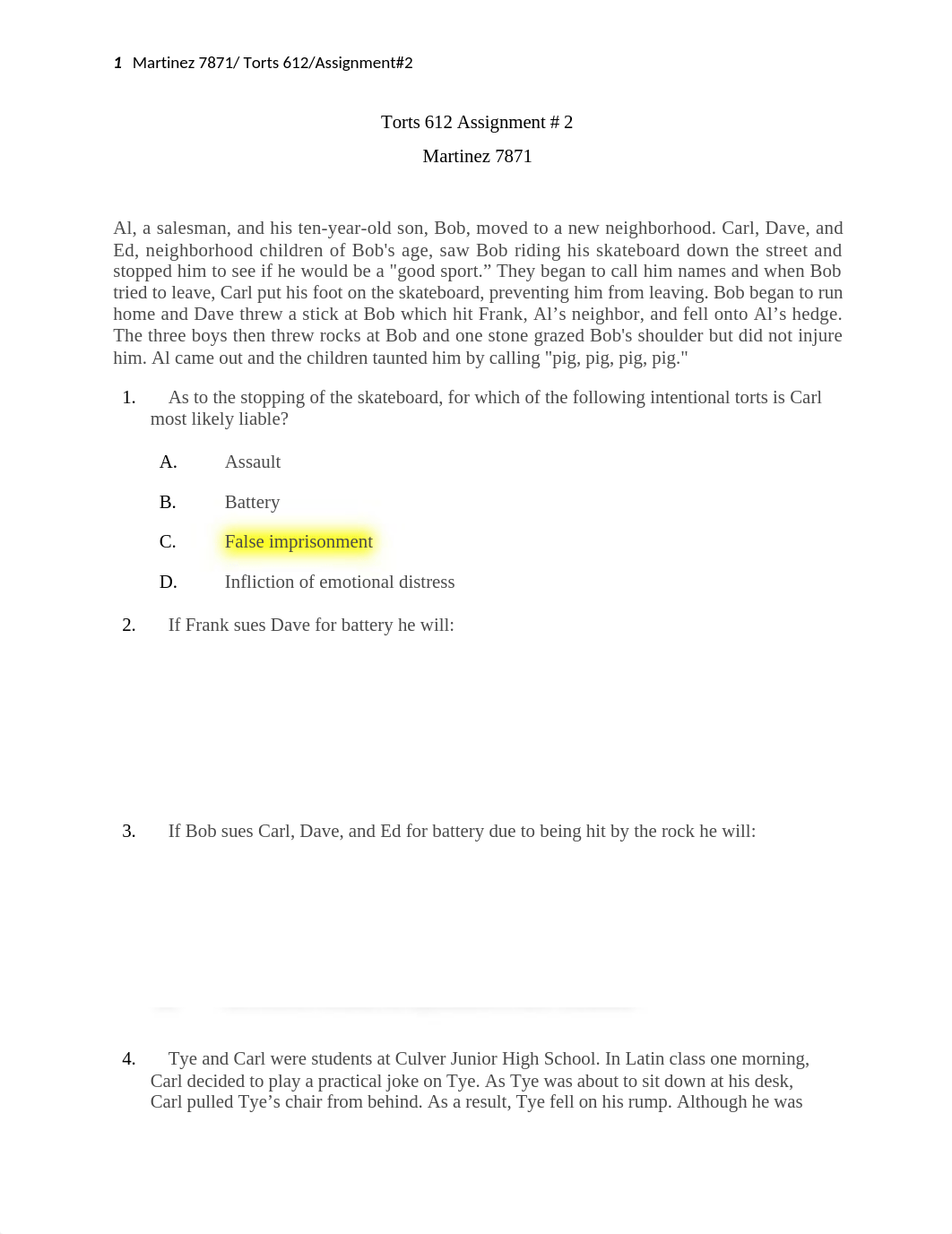 Torts 612, Assignment # 2, Martinez, #7870.docx_dru629xzg37_page1