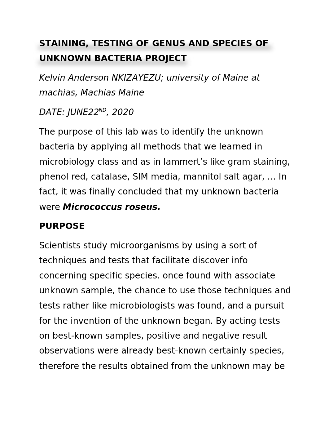 STAINING, TESTING OF GENUS AND SPECIES IDENTIFICATION OF UNKNOW BACTERIA PROJECT.docx_drvhk32z9lg_page1