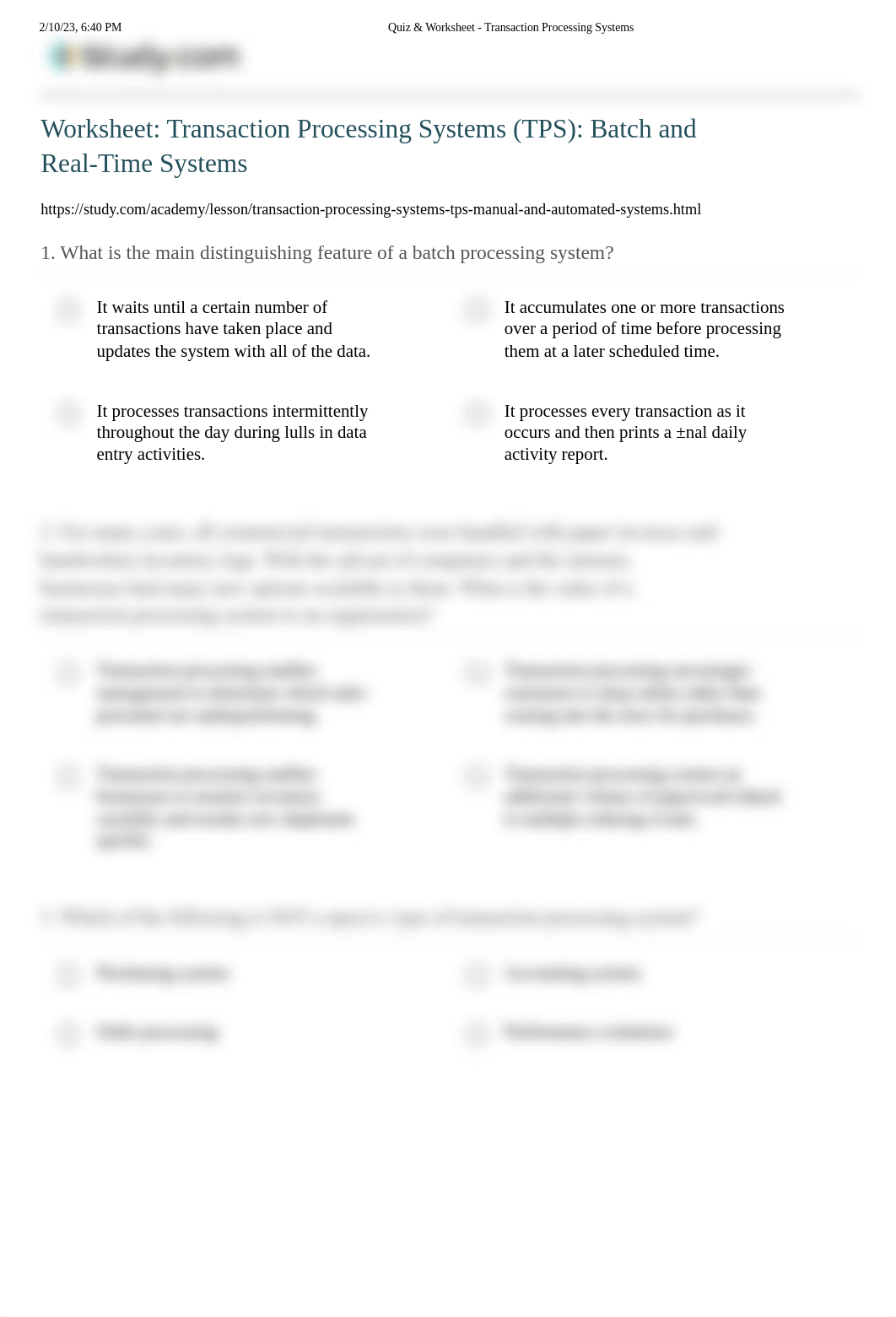 Quiz & Worksheet - Transaction Processing Systems.pdf_drytykt9e11_page1