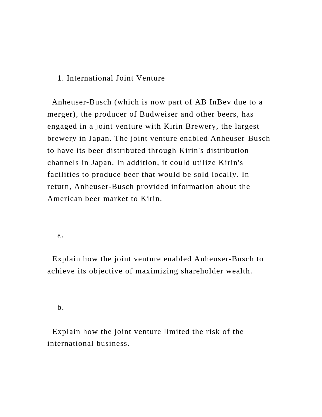 1. International Joint Venture     Anheuser-Busch (which is.docx_drzaumnbcsm_page2