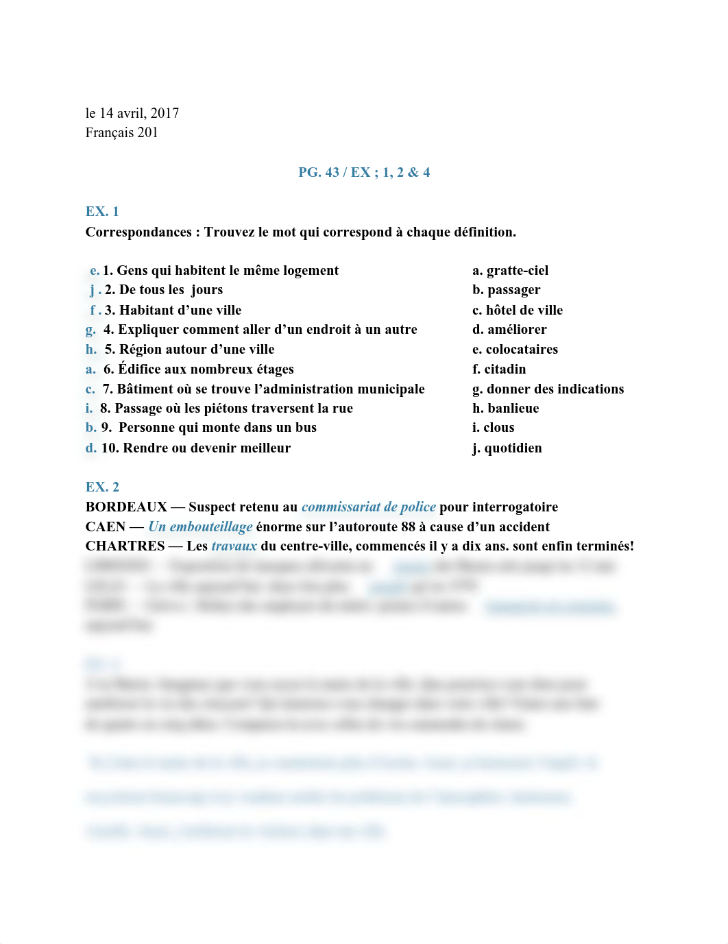 Français 201 _ PG. 43 _ EX ; 1, 2 & 4_drzdihr0w44_page1
