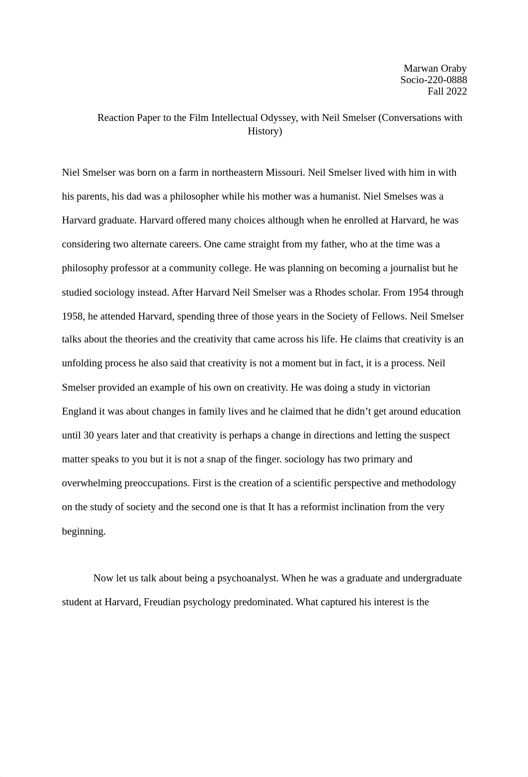 Reaction Paper to the Film Intellectual Odyssey, with Neil Smelser (Conversations with History).pdf_drzz7jggawt_page1