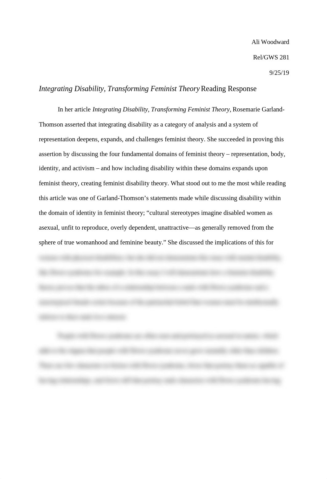 Integrating Disability, Transforming Feminist Theory Reading Response.docx_ds20mo1xj27_page1