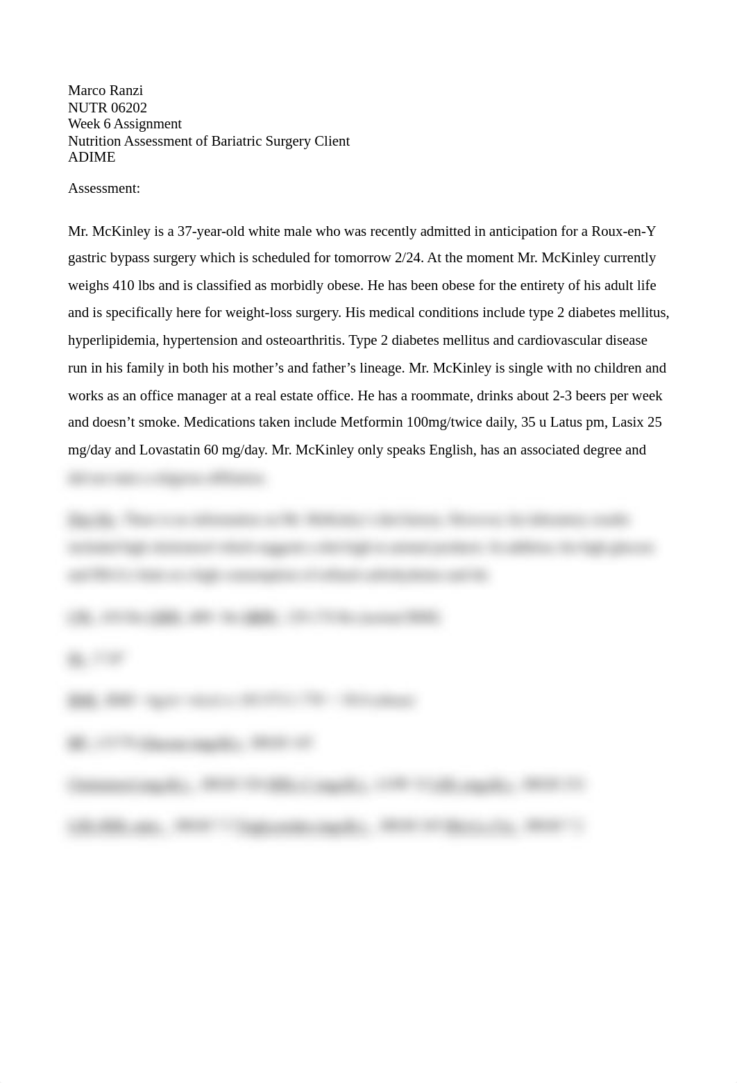 Ranzi - Week 6 Assignment Nutrition Assessment of Bariatric Surgery Client.docx_ds22dyz4p45_page1