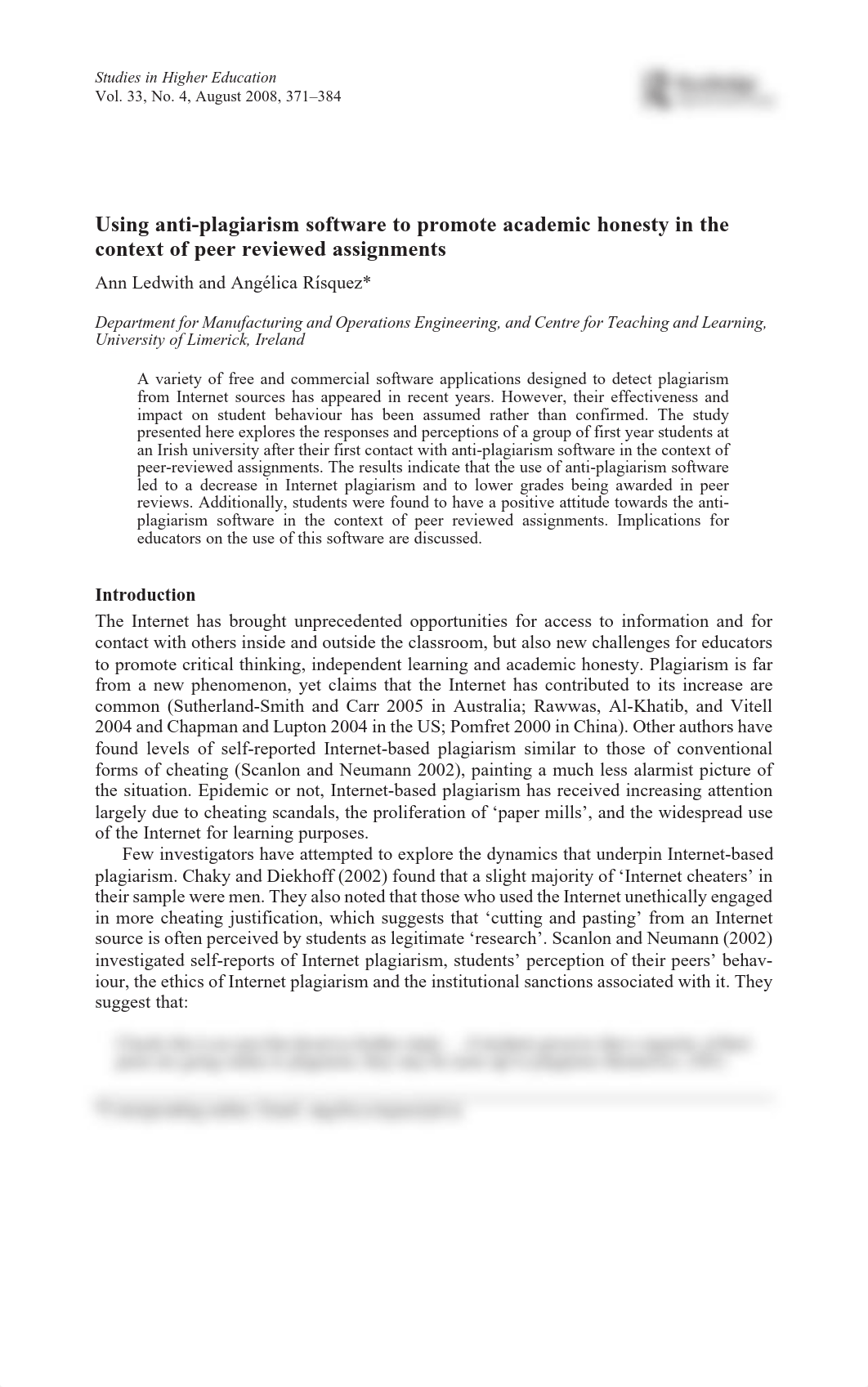 Ledwith - Using anti-plagiarism software to promote academic honesty in the context of peer reviewed_ds3cd50omma_page1