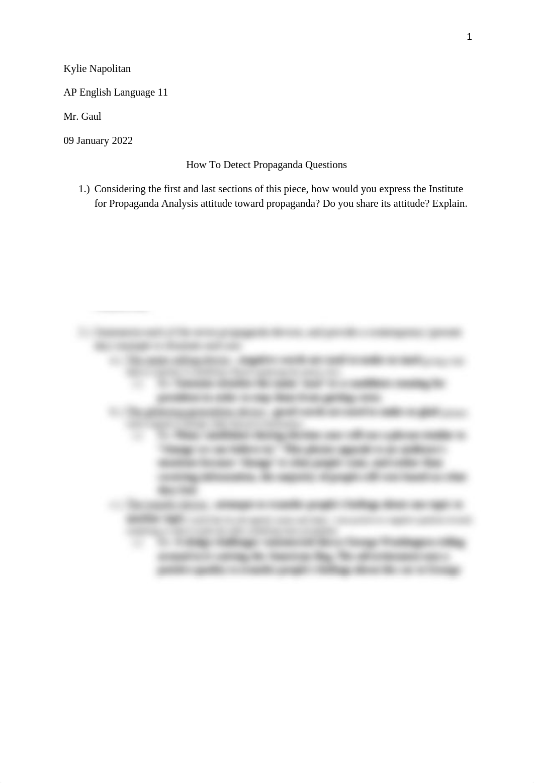 KYLIE NAPOLITAN - Unit Three - HOW TO DETECT PROPAGANDA questions.docx_ds3srtm33ak_page1