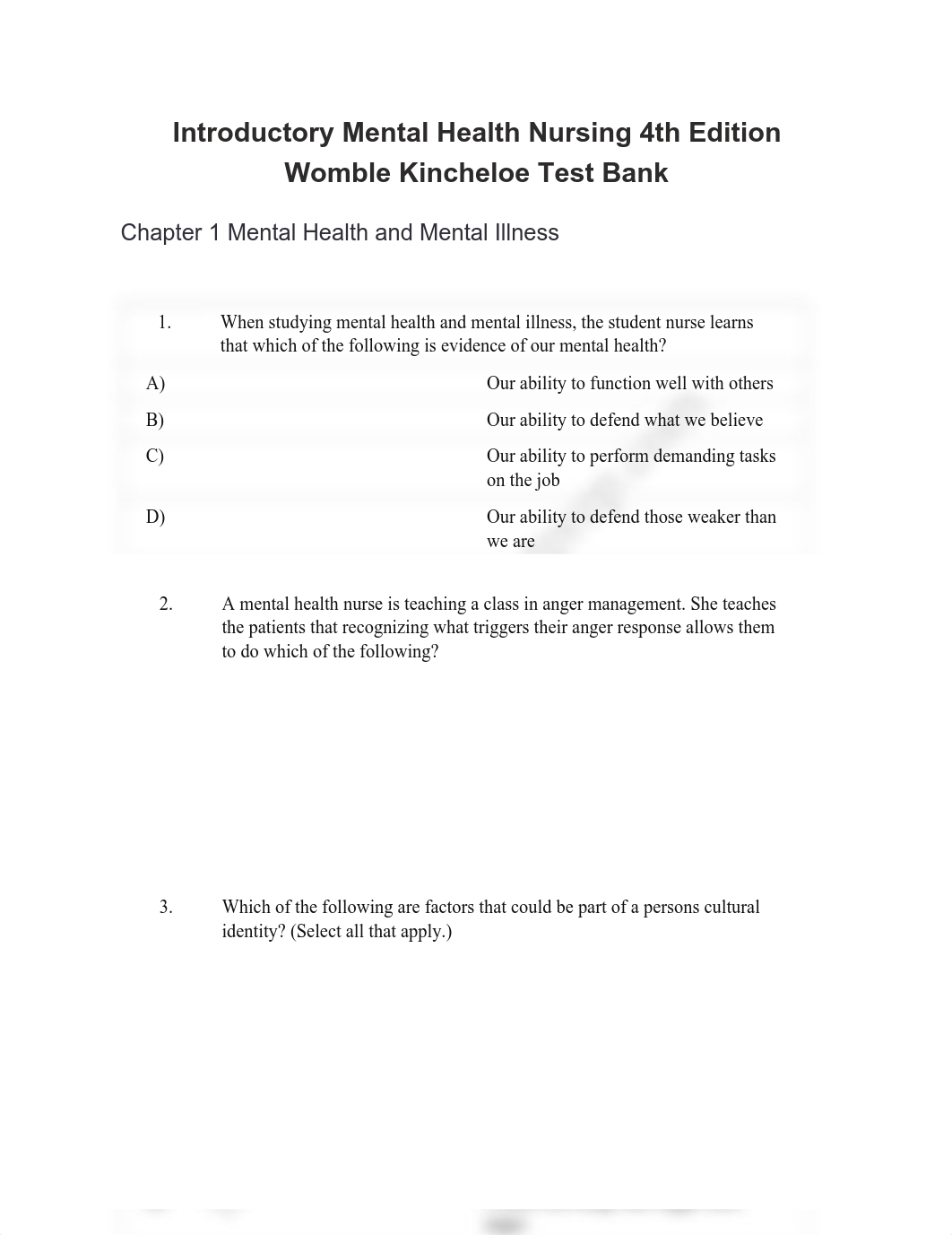 Introductory Mental Health Nursing 4th Edition Womble Kincheloe Test Bank .pdf_ds4n4hf6pow_page1