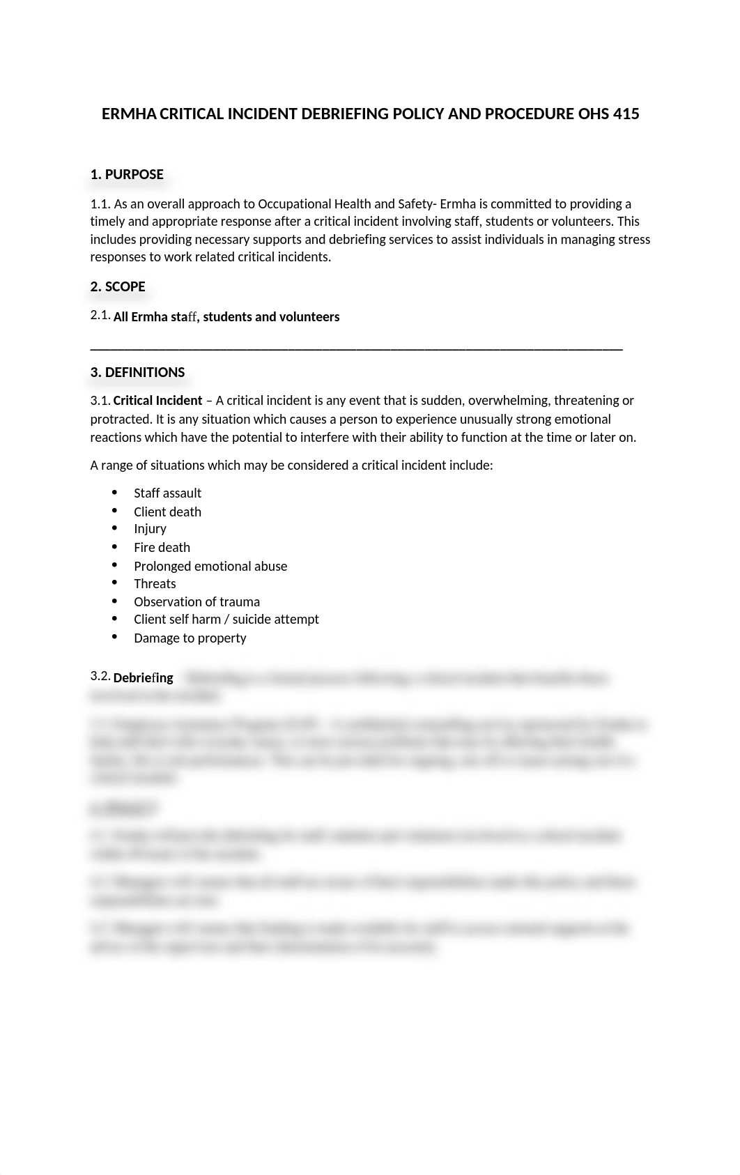 ERMHA CRITICAL INCIDENT DEBRIEFING POLICY AND PROCEDURE OHS 415.docx_ds5d6uwbj4w_page1