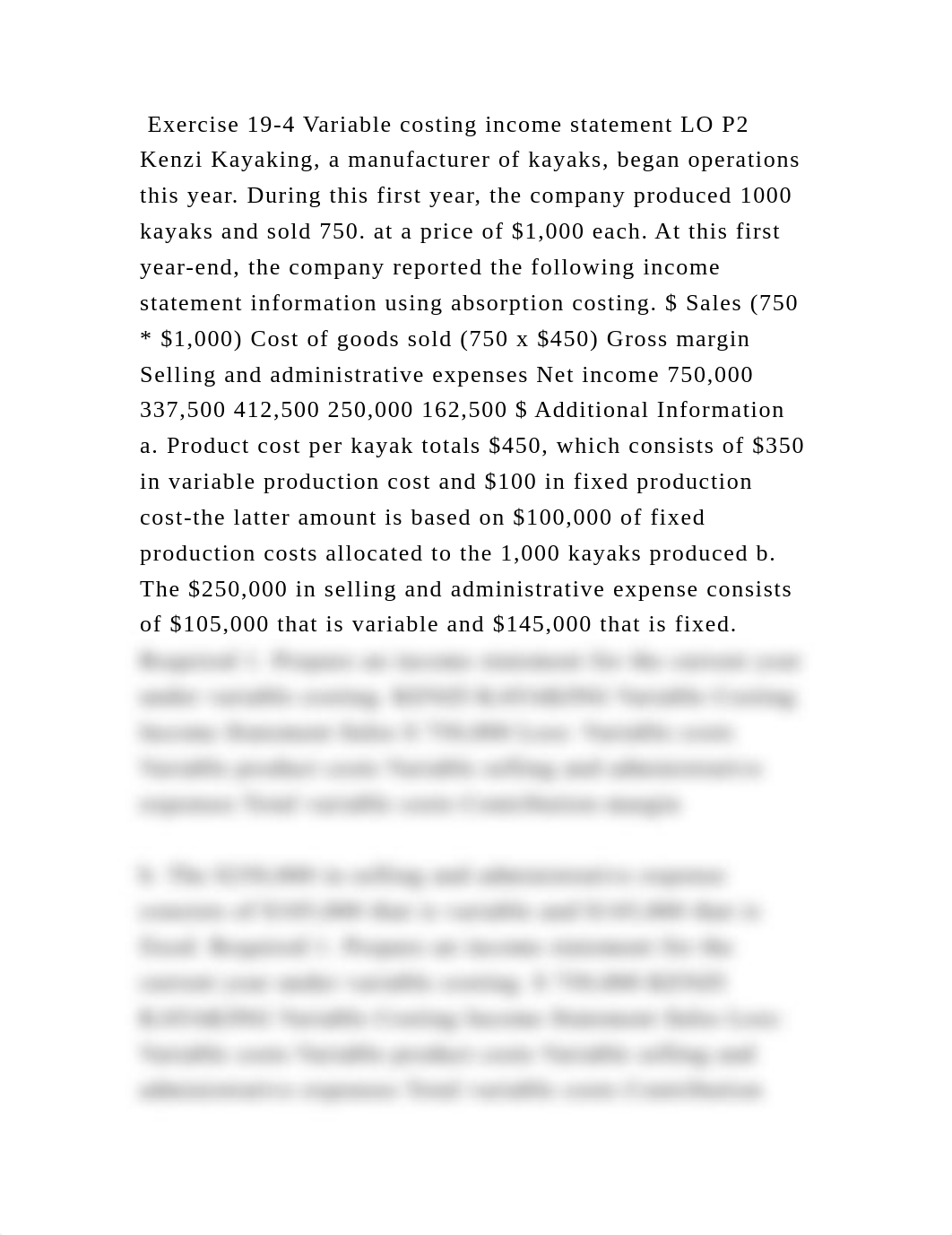 Exercise 19-4 Variable costing income statement LO P2 Kenzi Kayaking,.docx_ds61j20708l_page2