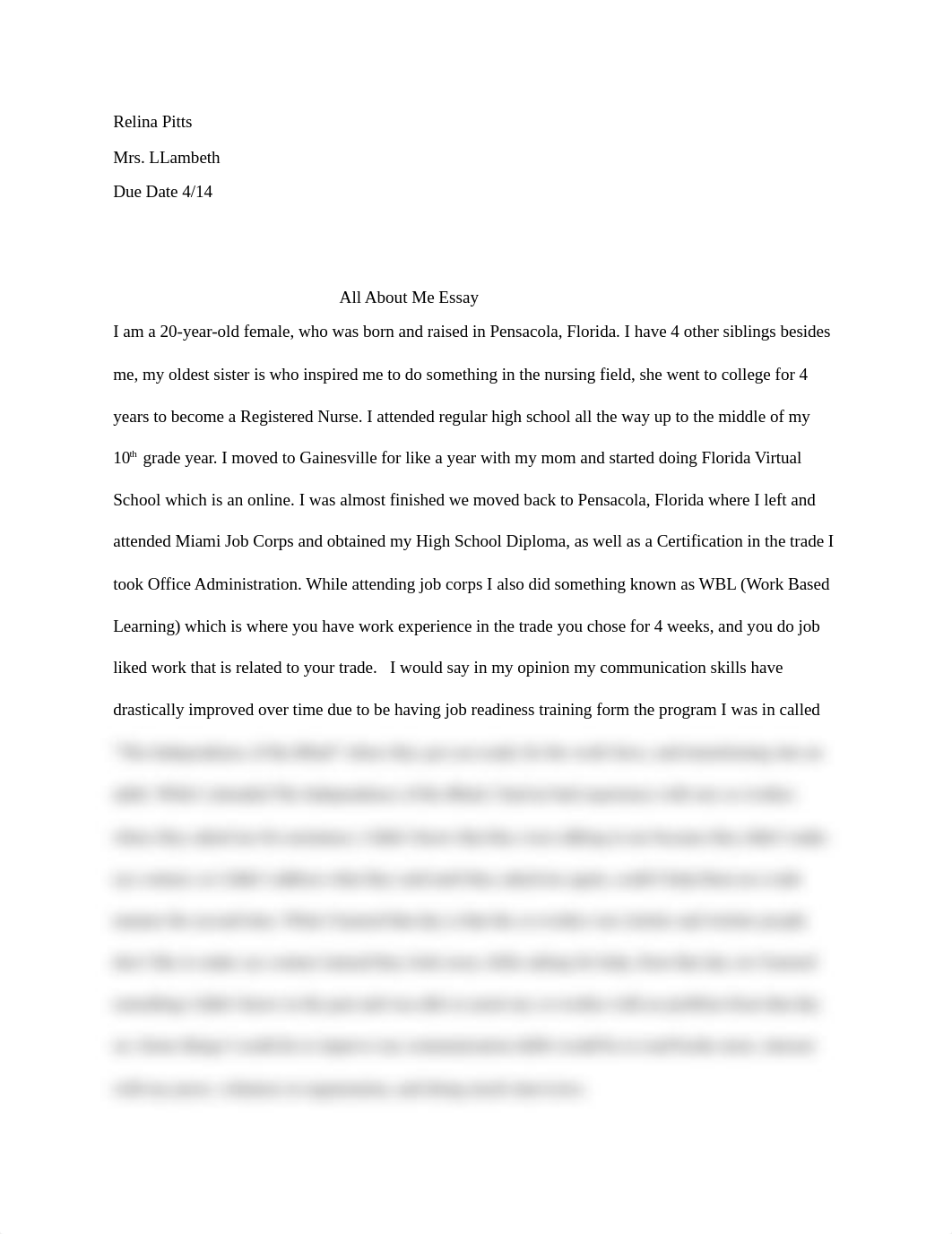 All ABout Me Essay Relina Pitts.docx_ds6vzwrrphm_page1