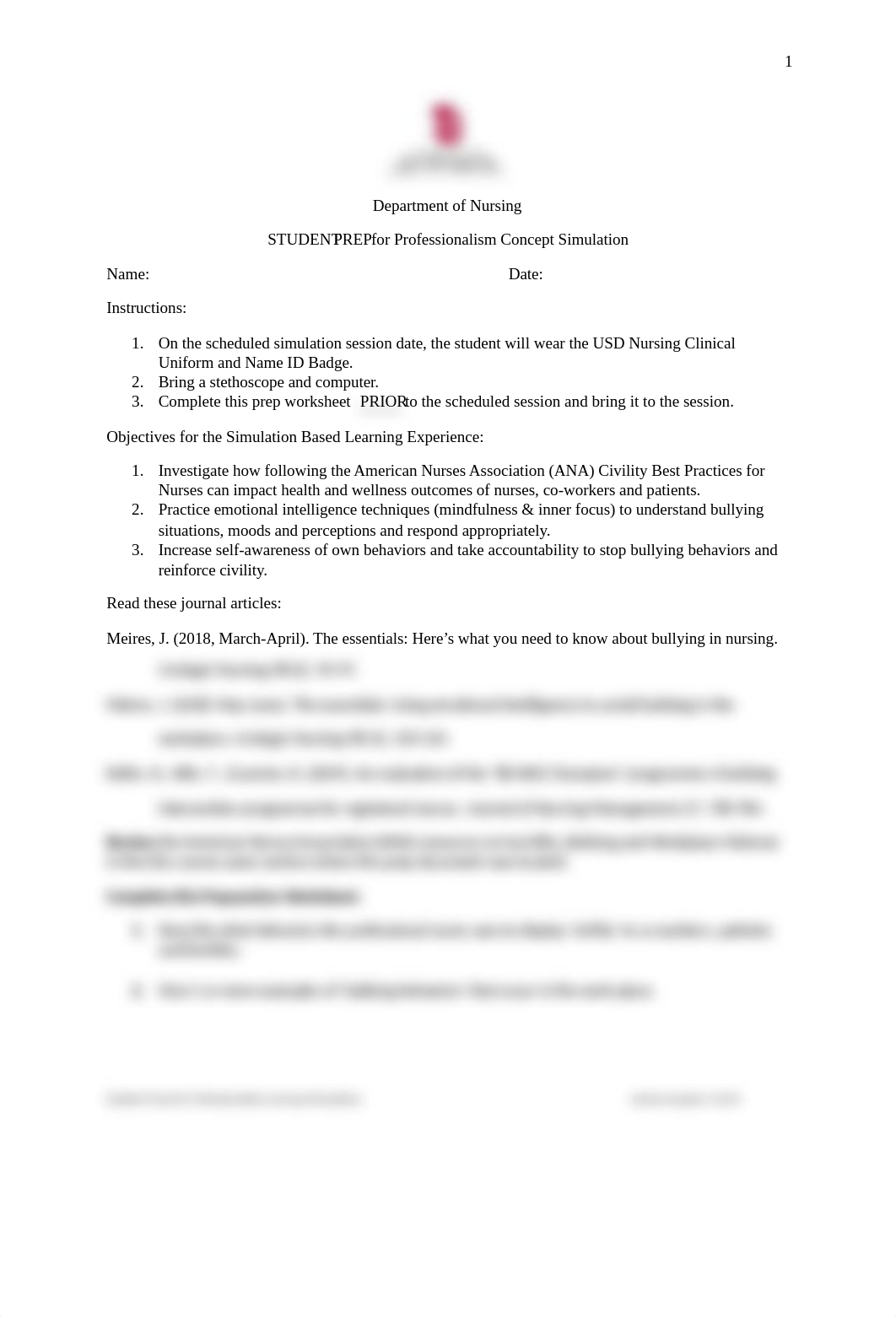 STUDENT PREP Simulation Professionalism Bullying in Nursing.docx_ds7irdugmw7_page1