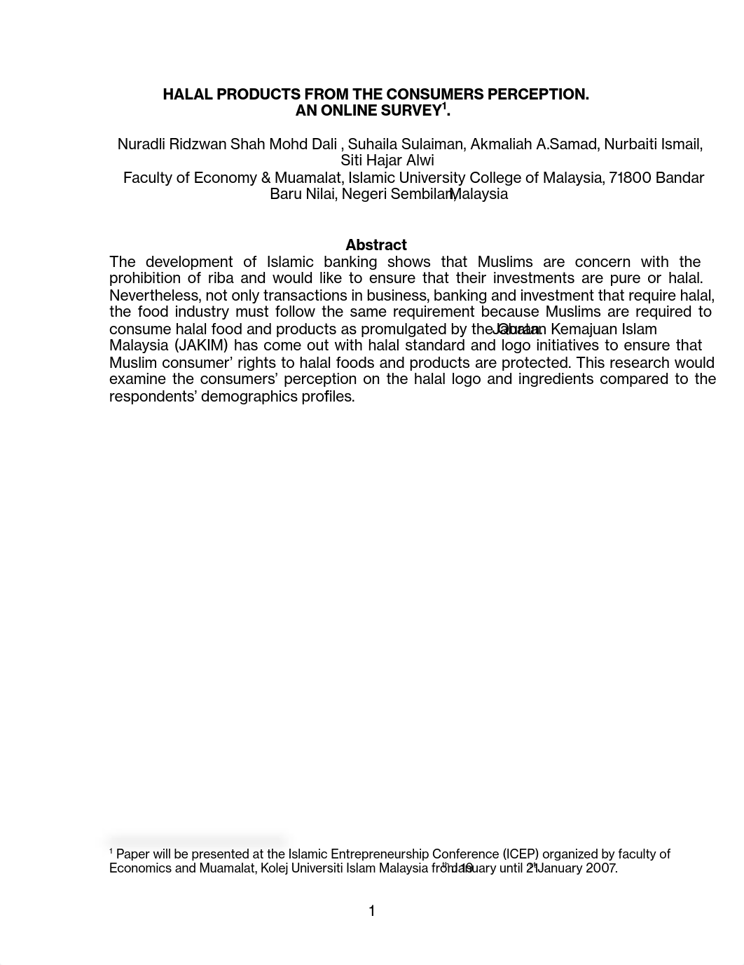 Mohd Dali - 2007 - Islamic Entrepreneurship Conference (ICEP) - Halal Products From the Consumers Pe_ds7owjz3c0o_page1