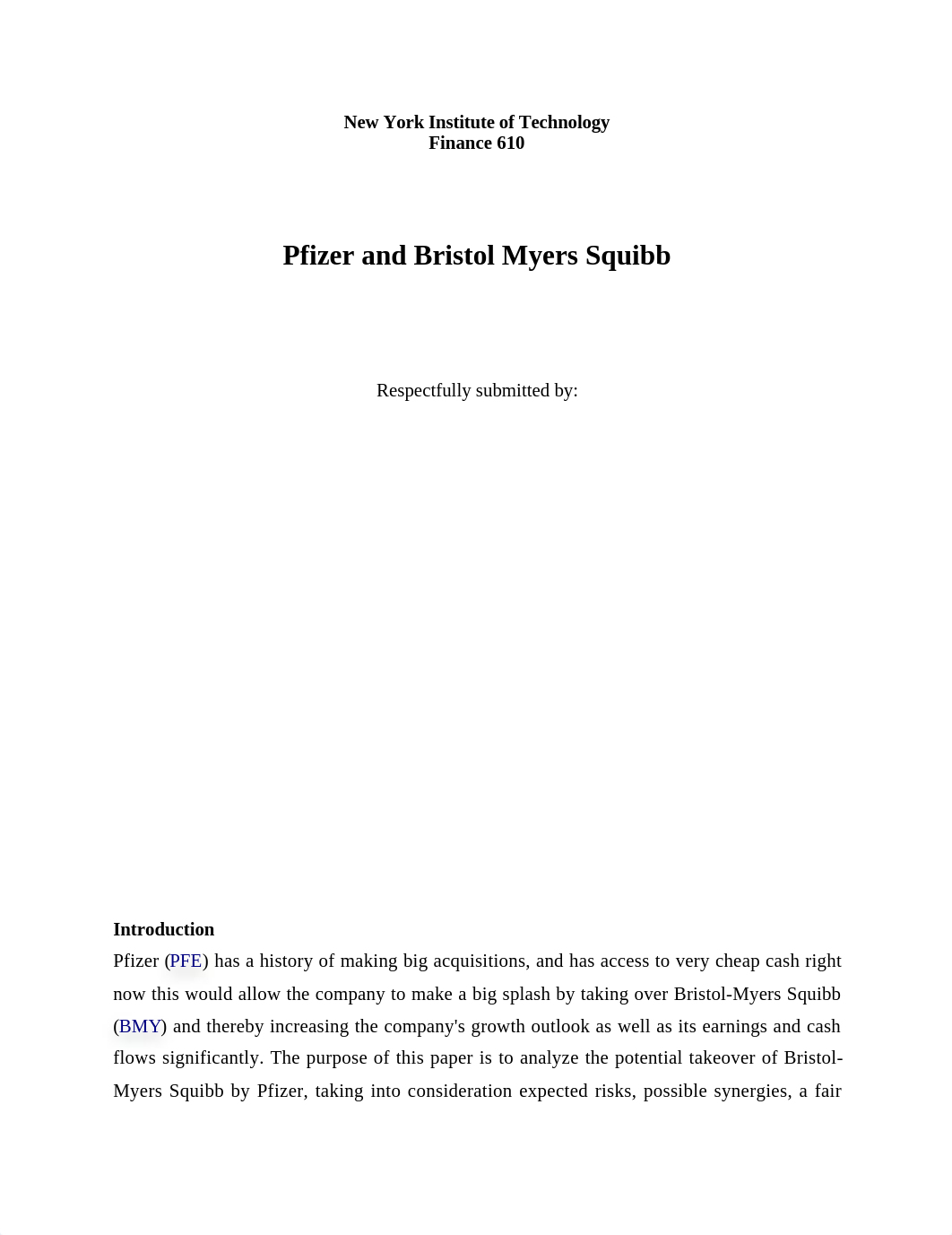 finc 610 pfizer acquiring bristol myers - Copy.docx_ds9aqblz8ar_page1