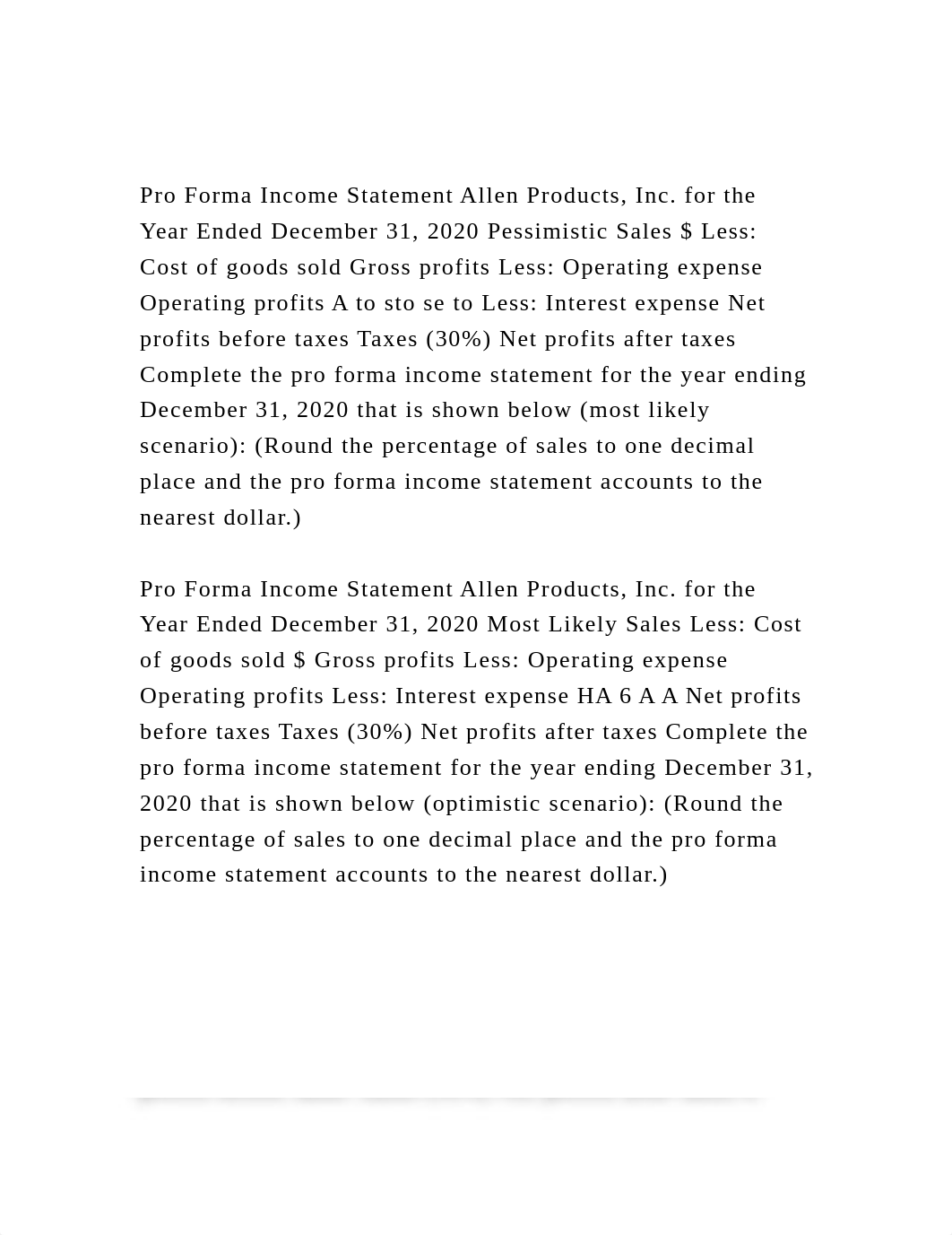 Pro Forma Income Statement Allen Products, Inc. for the Year Ended.docx_ds9ipls74lk_page2