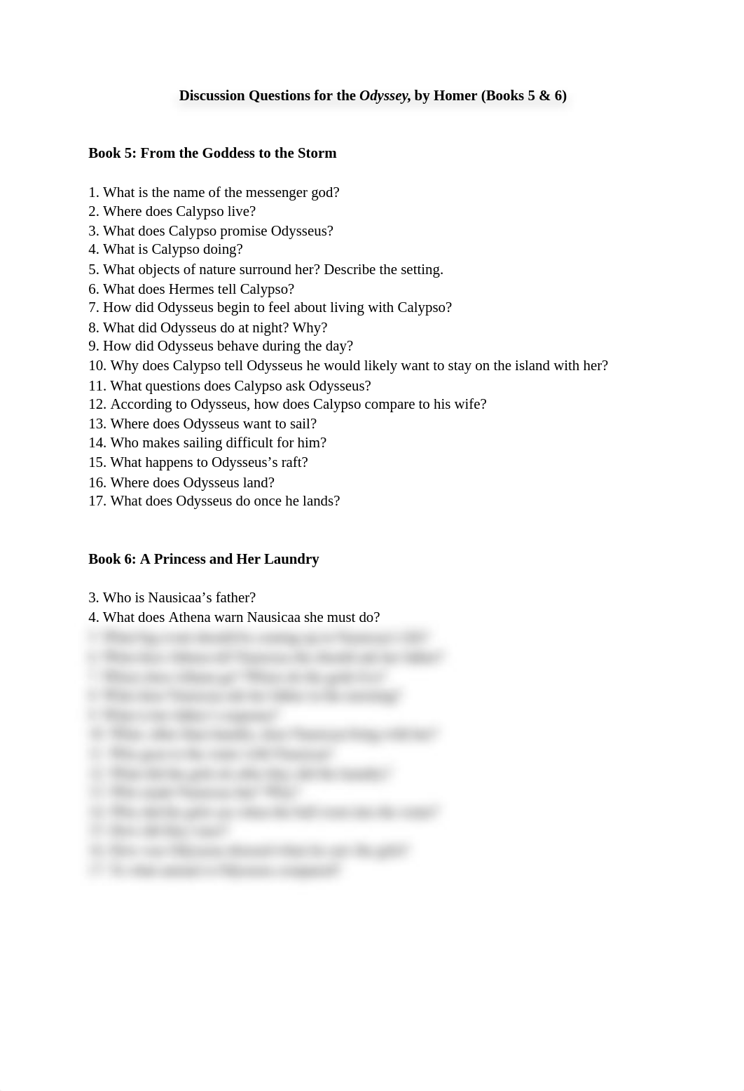 04. Discussion Questions for the Odyssey, by Homer ( Books 5  6) + Instructions for Reading Reponse_dsa4b4e93s9_page1