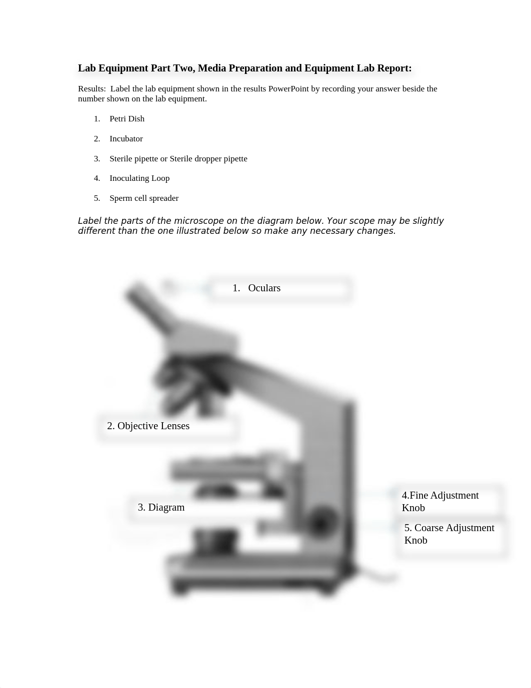 Lab Equipment part two, Media Preparation and Ubiquity of Microbes Lab Report Teacora Sims .docx_dsa7v9x1npd_page1