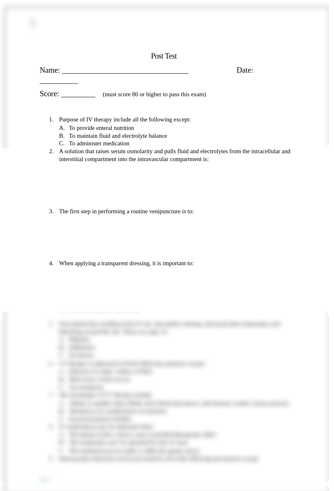 IV Therapy Training Post Test.docx_dsb5oohemik_page1