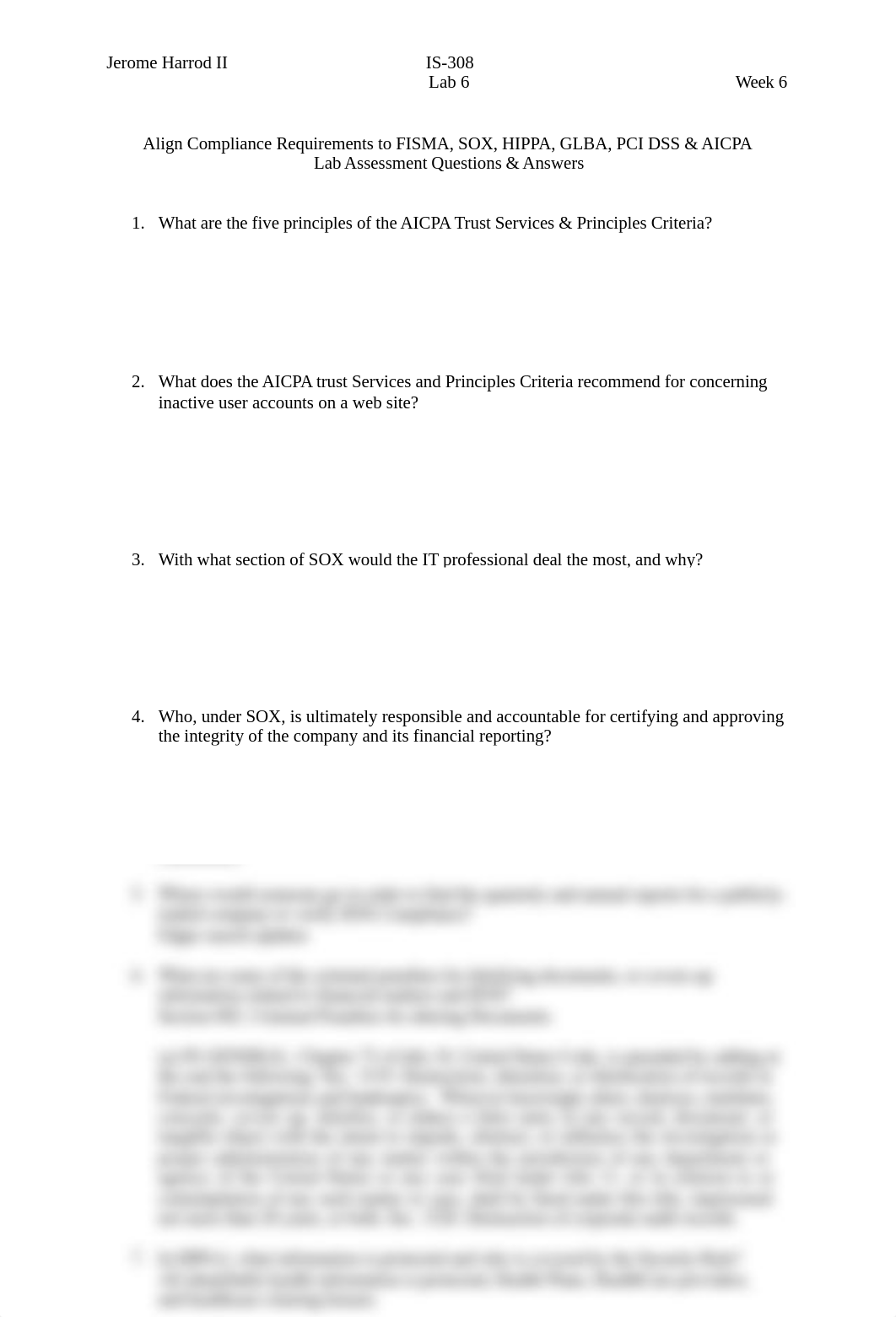 IS-308 Week 6 - Lab 6 - Align Compliance Requirements to FISMA_SOX_HIPPA_ GLBA_PCI DSS - AICPA.doc_dsbm59kebf7_page1