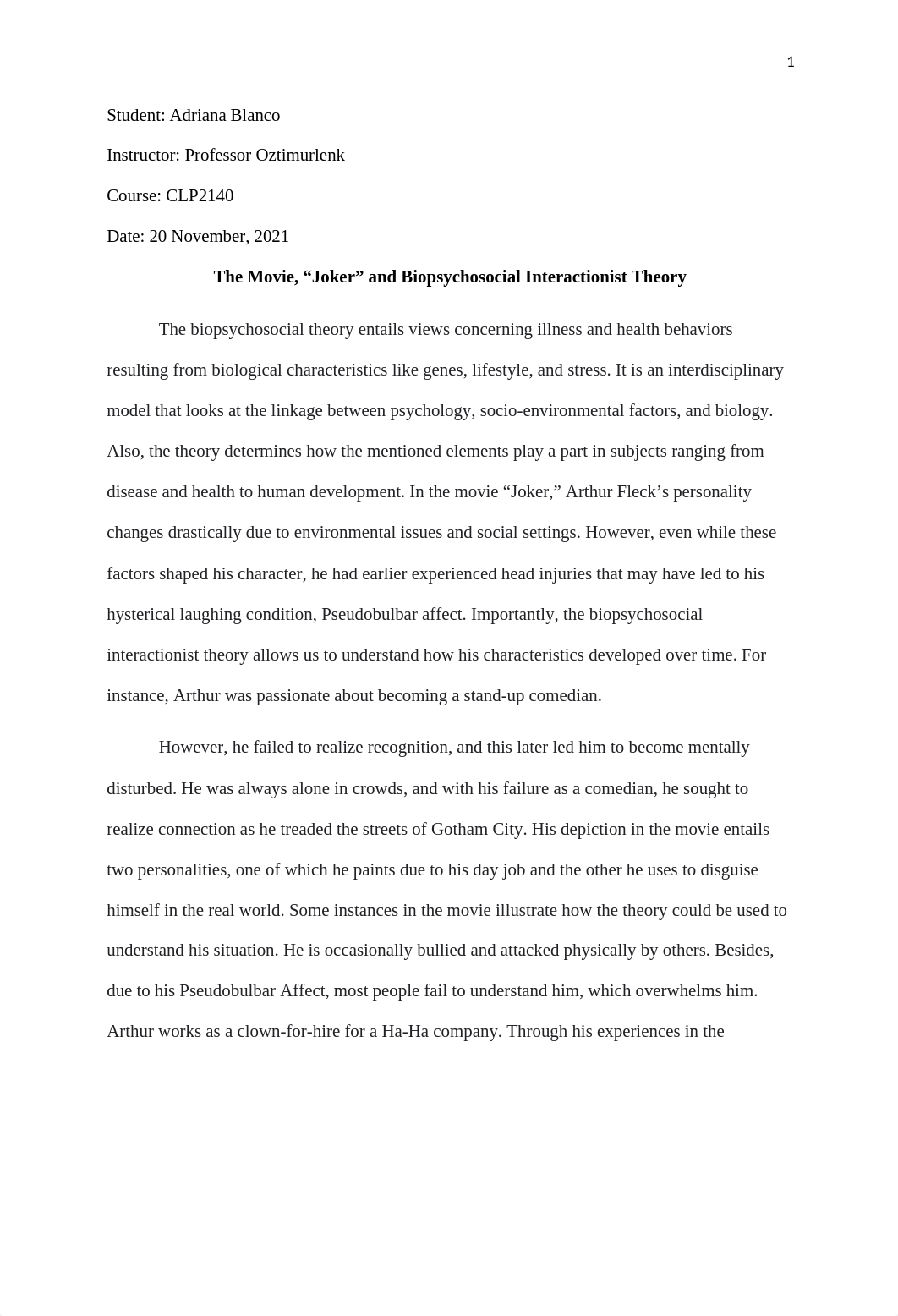 The Movie, "Joker" and Biopsychosocial Interactionist Theory.docx_dsc4c89chm2_page1