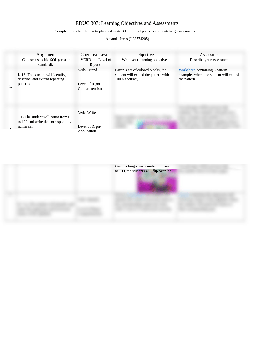 EDUC 307 Learning Objective and Assessment Assignment.docx_dsck7madvvp_page1