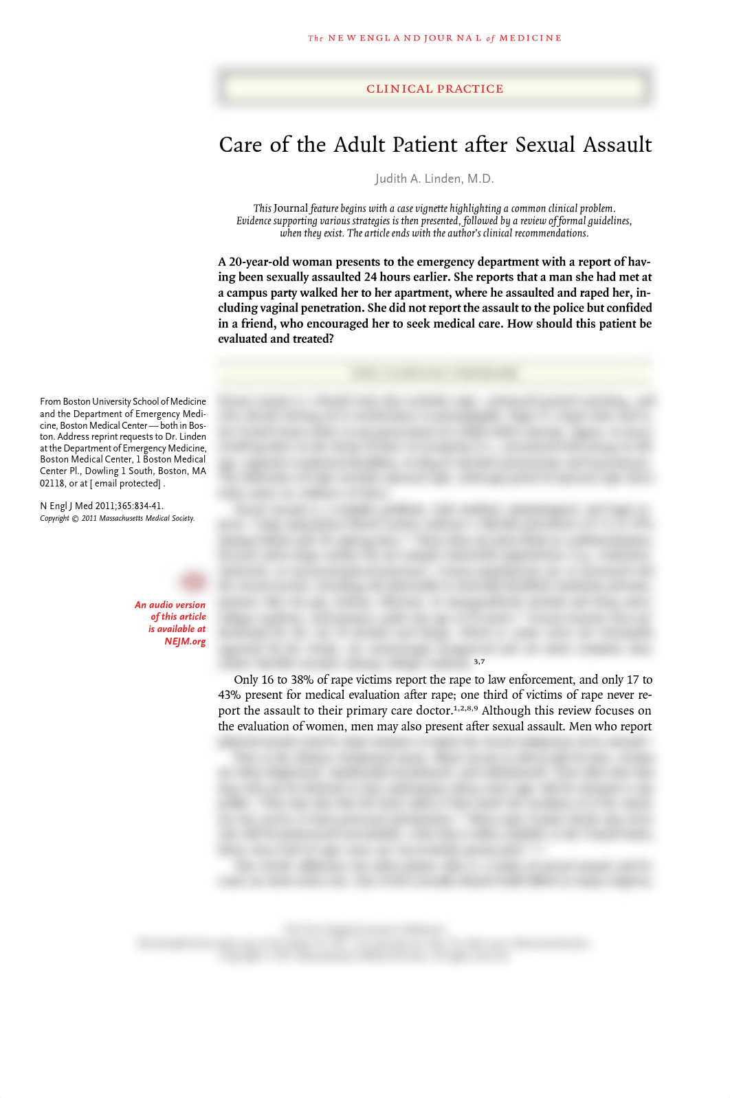 Care of the Adult Patient After Sexual Assault NEJM.pdf_dscpnpjdup1_page1