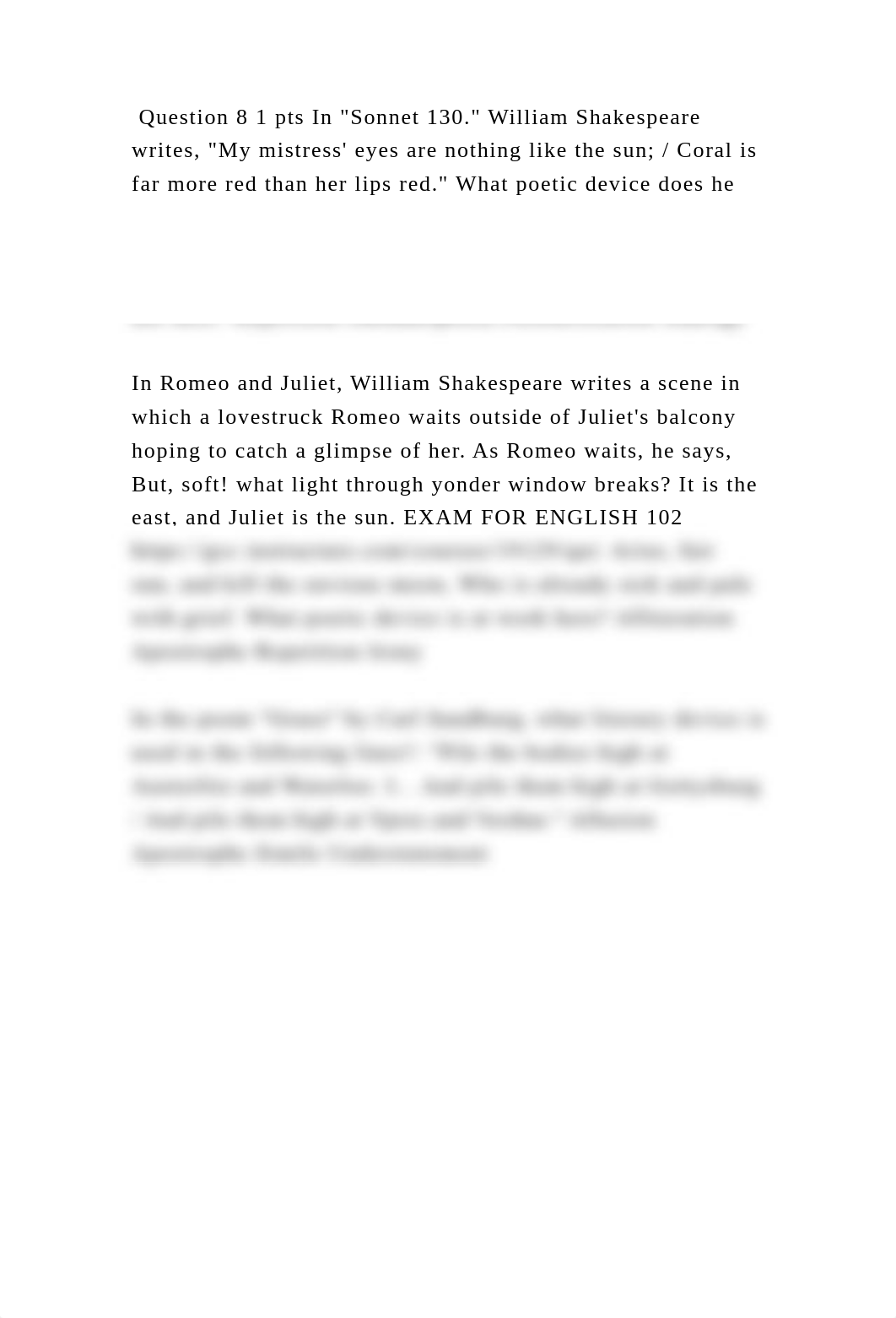 Question 8 1 pts In Sonnet 130. William Shakespeare writes, My mis.docx_dsddm57mexr_page2