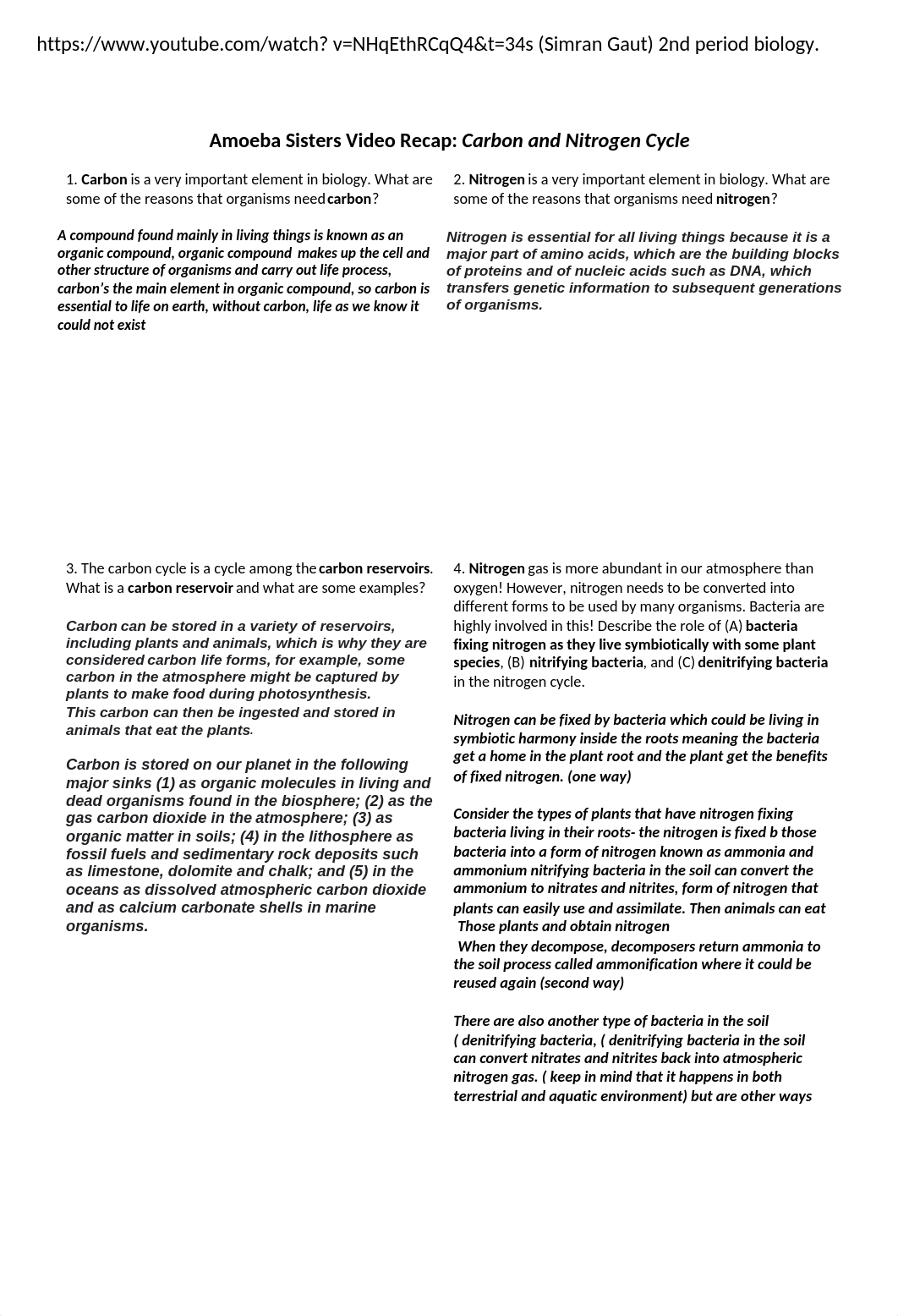 Carbon Nitrogen Cycle Ameoba Sister Worksheet (Simran Gaut).docx_dse8rkghfna_page1