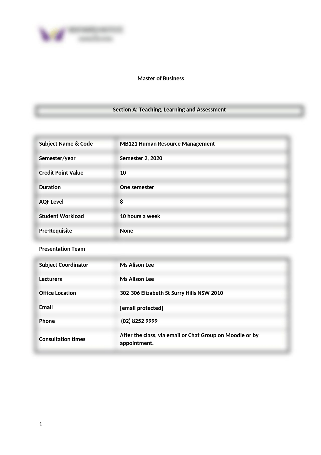 MB121 HRM Subject Outline Sem 2 2020 (4).docx_dsf18y78o7n_page1