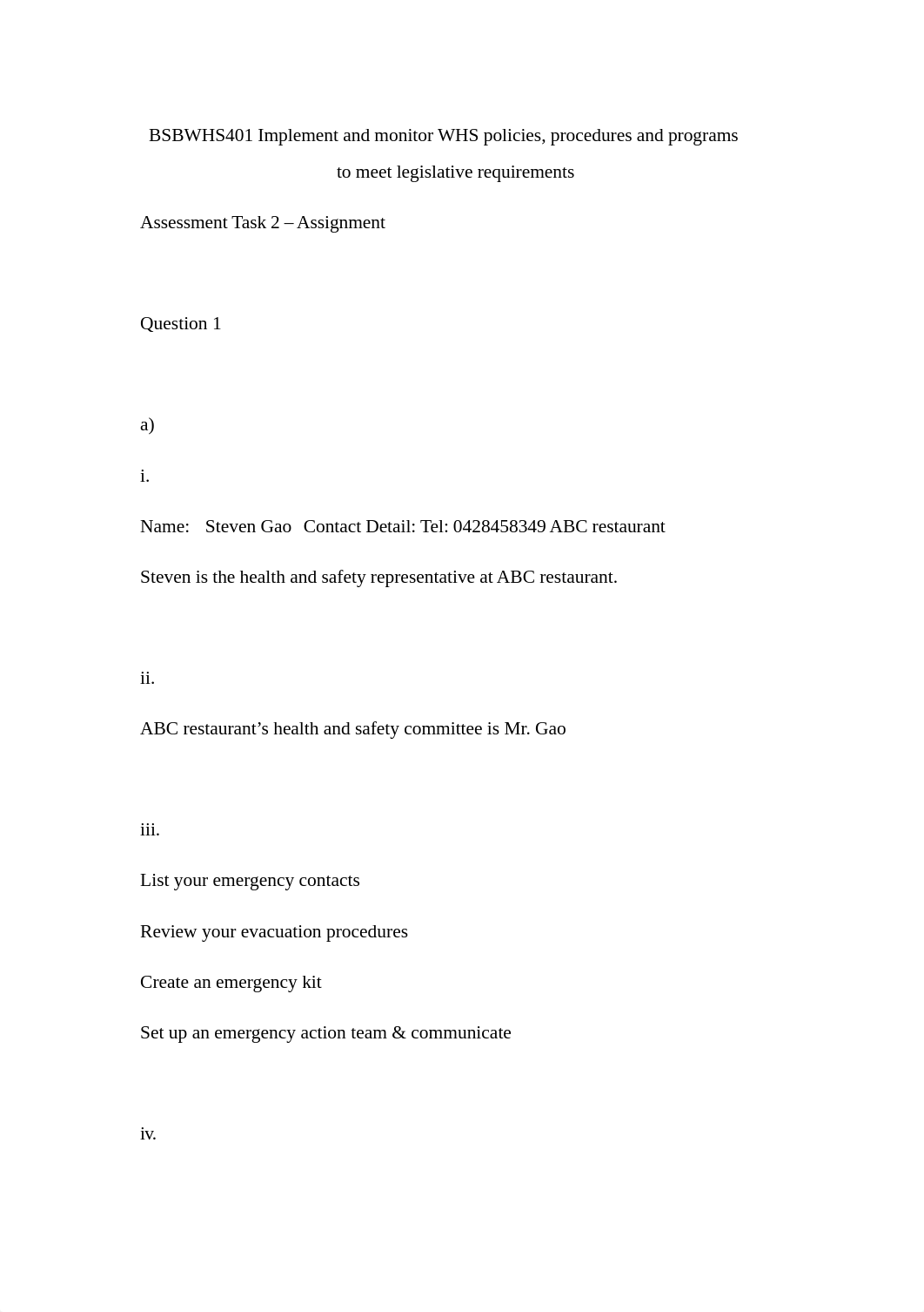 BSBWHS401 Implement and monitor WHS policies task 2.docx_dsfi62kkz80_page1