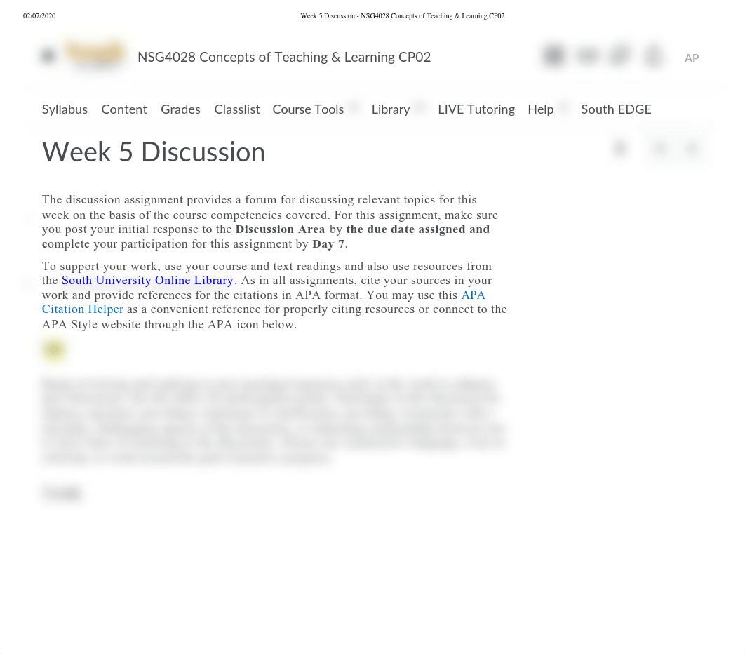 Week 5 Discussion - NSG4028 Concepts of Teaching & Learning CP02.pdf_dsflv1kxj4g_page1