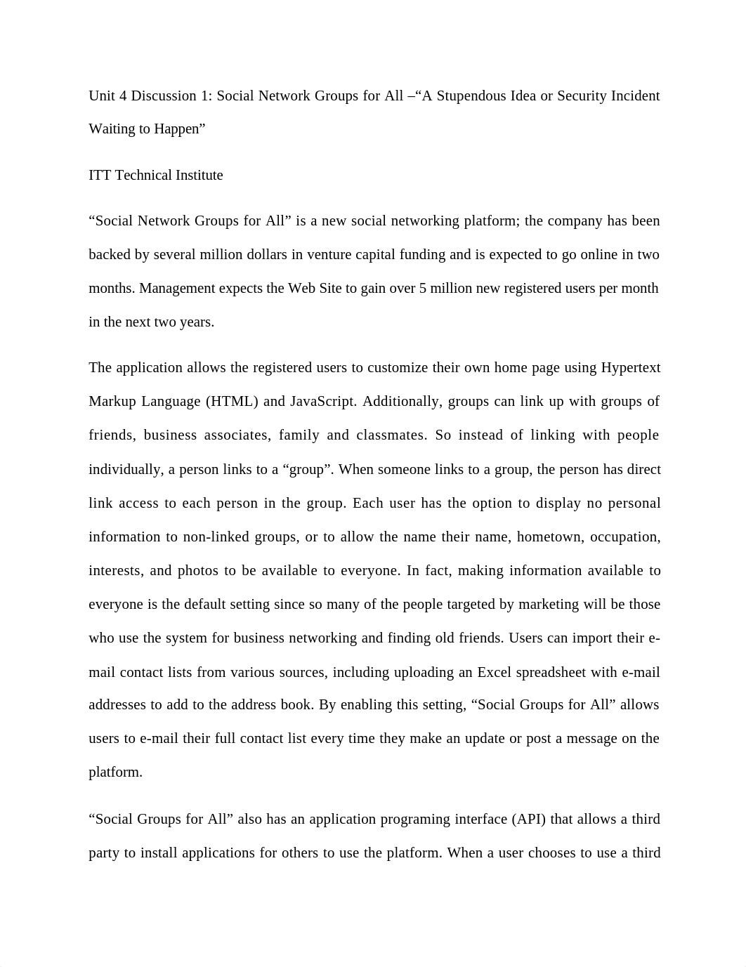 Unit 4 Discussion 1. Social Network Groups for All -"A Stupendous Idea or Security Incident_dsg7kg7ch0w_page1